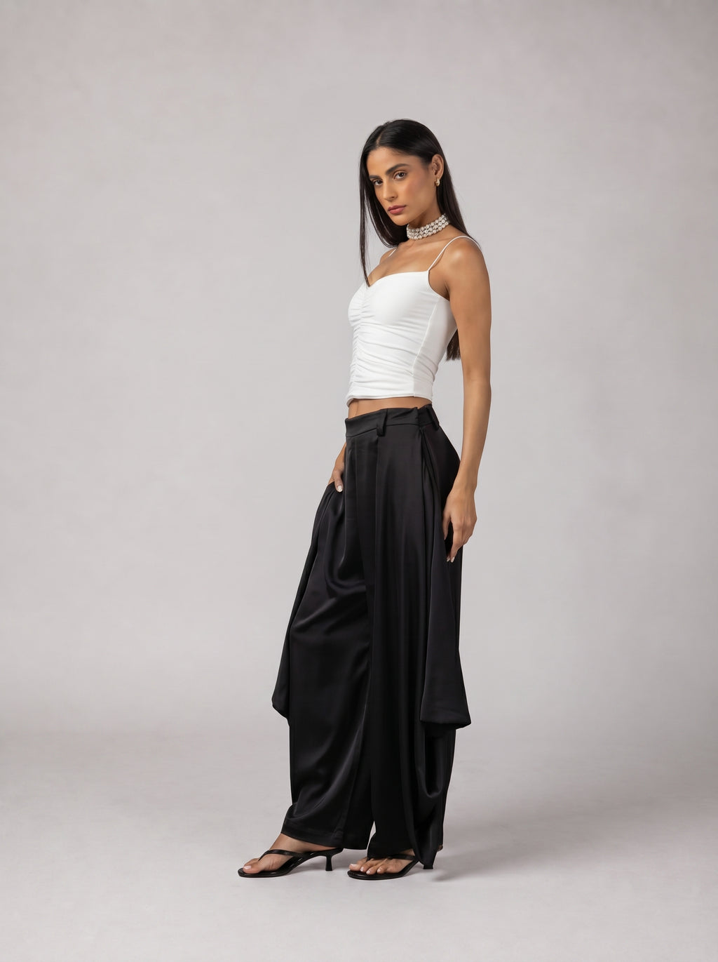DRAPÉ Satin Pants in Black