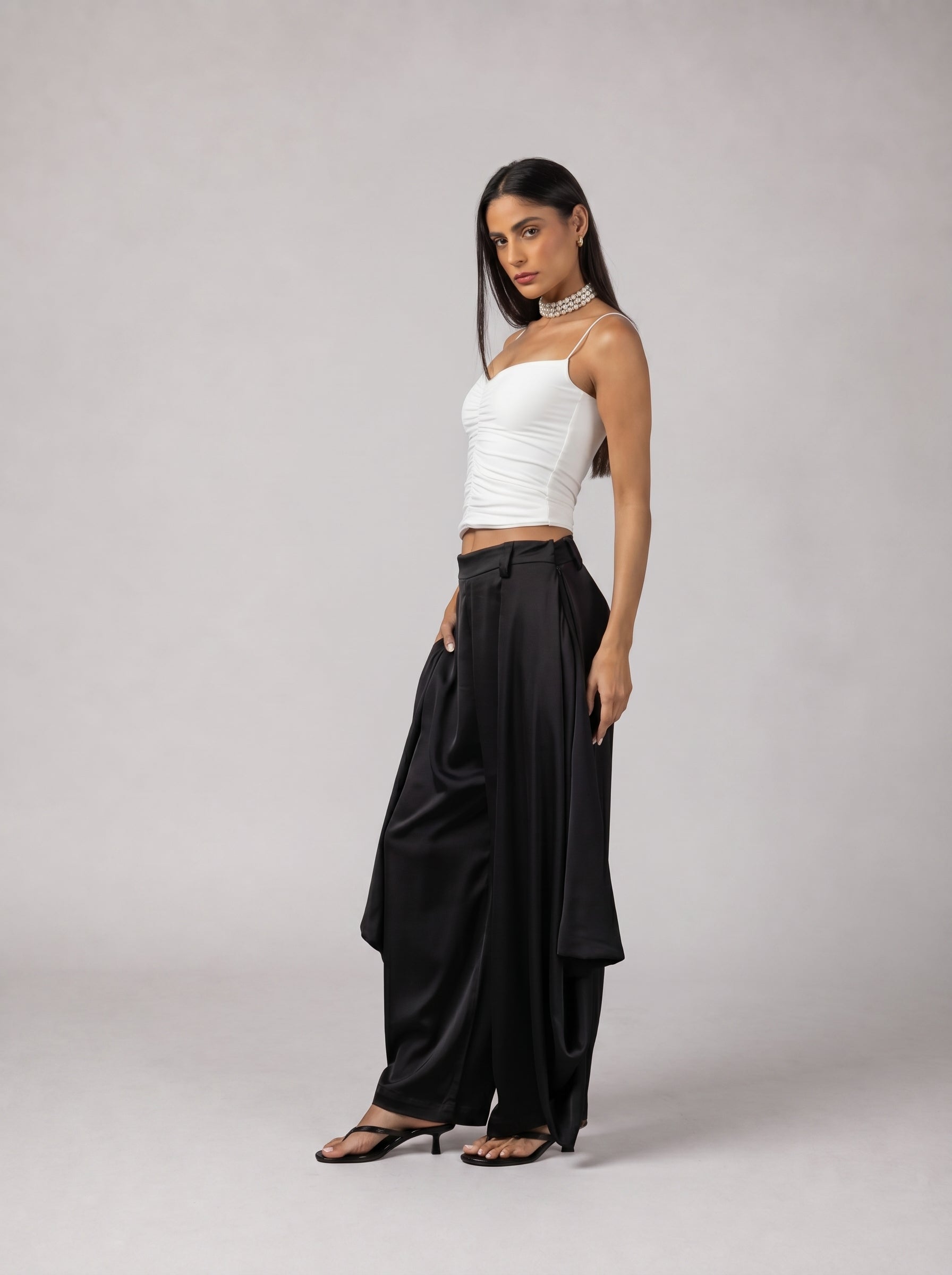 DRAPÉ Satin Pants in Black