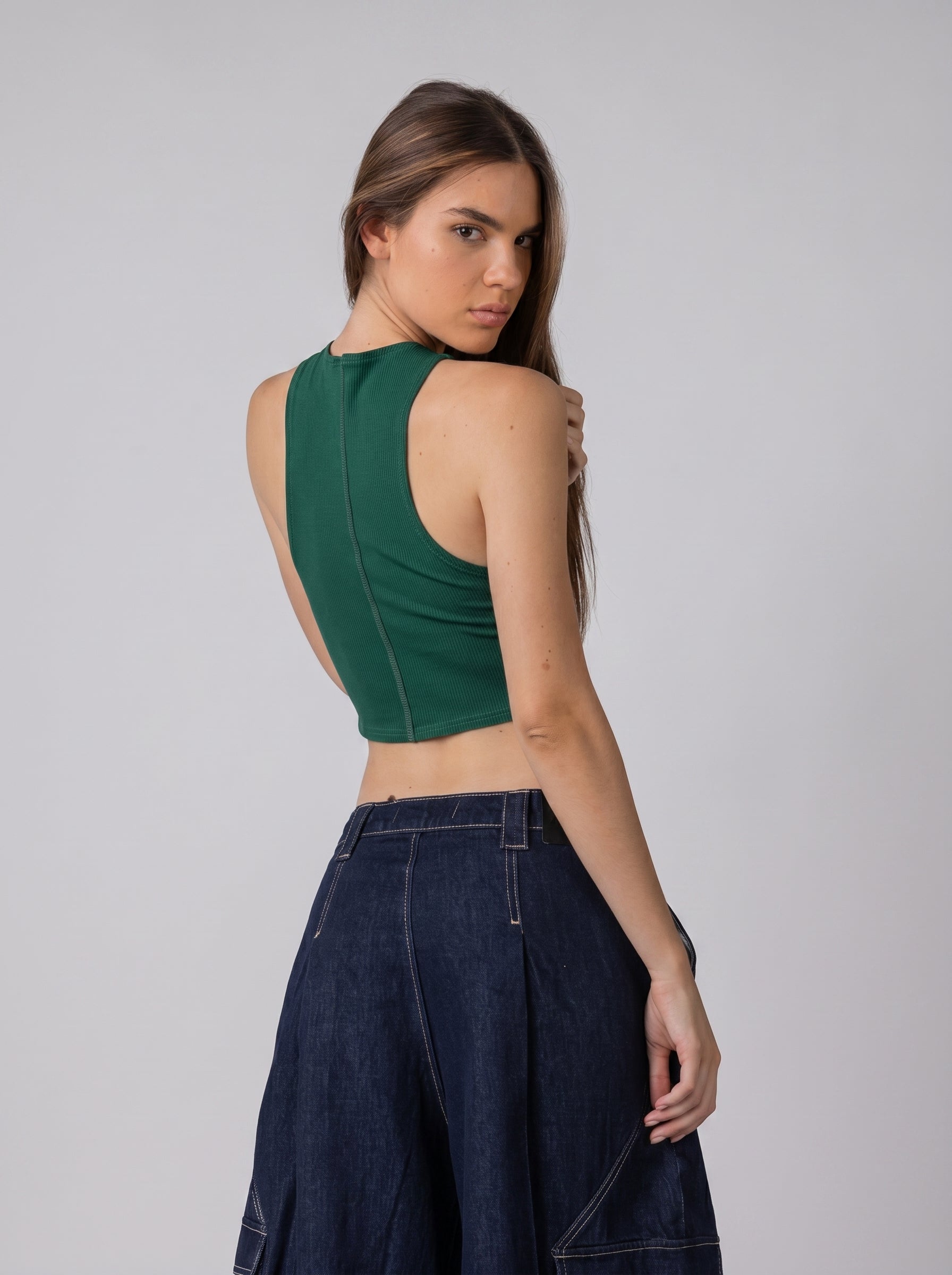 stitched detail tank top in Olive