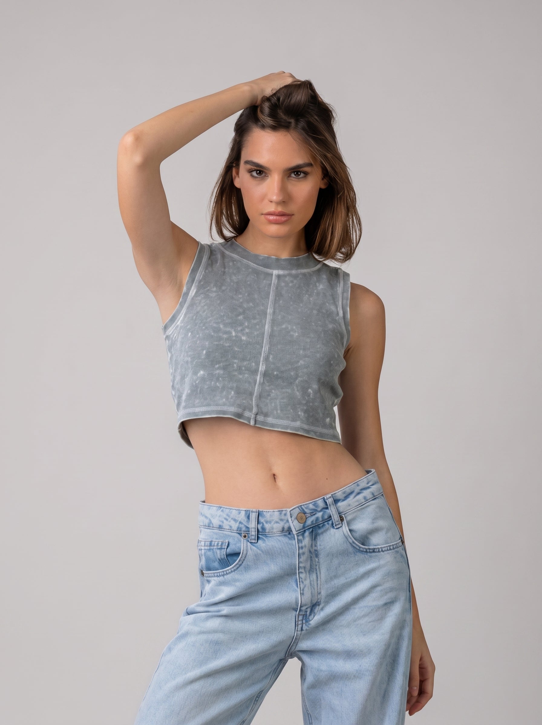 Washed Crop top Basic in Grey