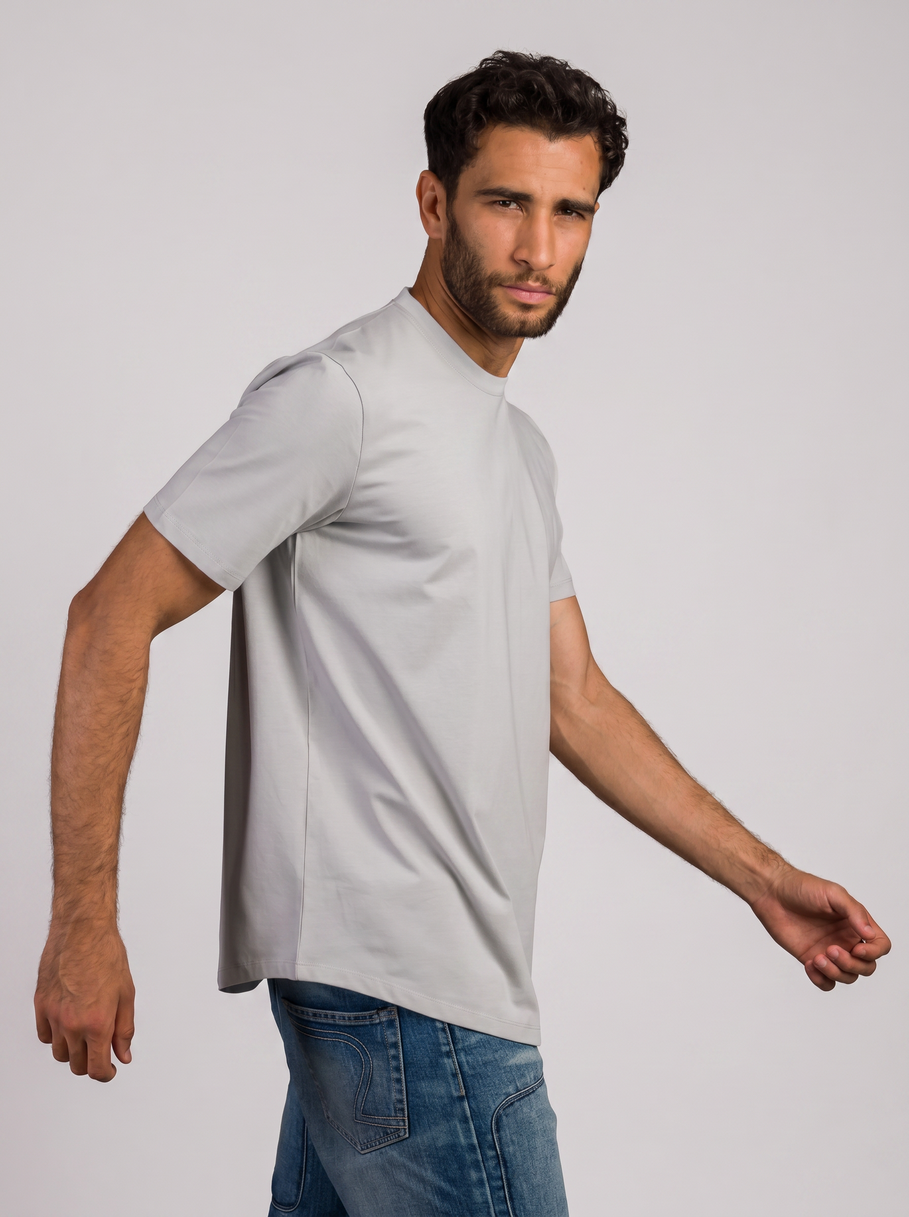 Curved Hem Volume 2 T-Shirt in Light Grey