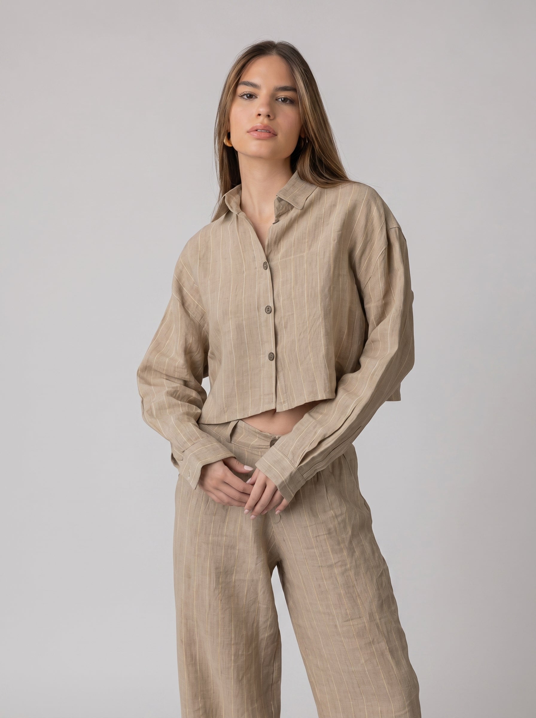 Linen Cropped set in Beige