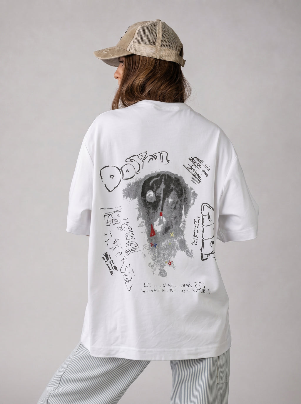 Dalmatian Sketch Oversized T-shirt in White
