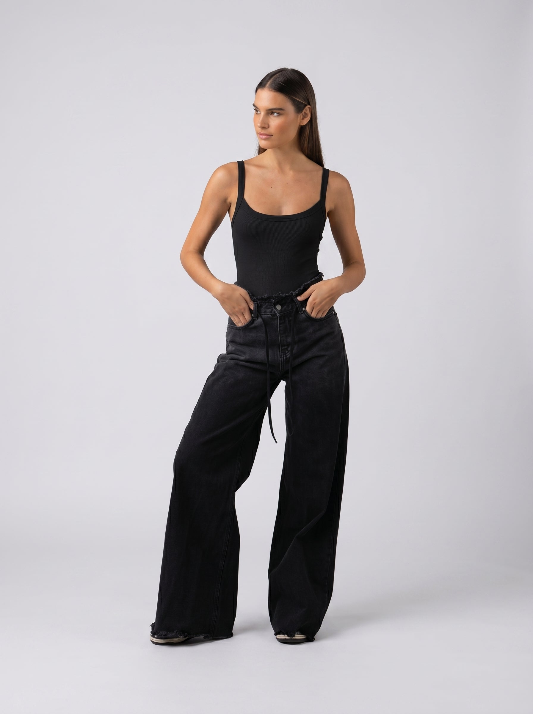 Ribbed Strappy Bodysuit in Black