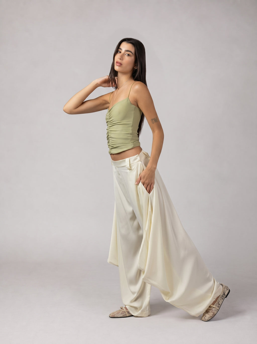 DRAPÉ Satin Pants in Cream