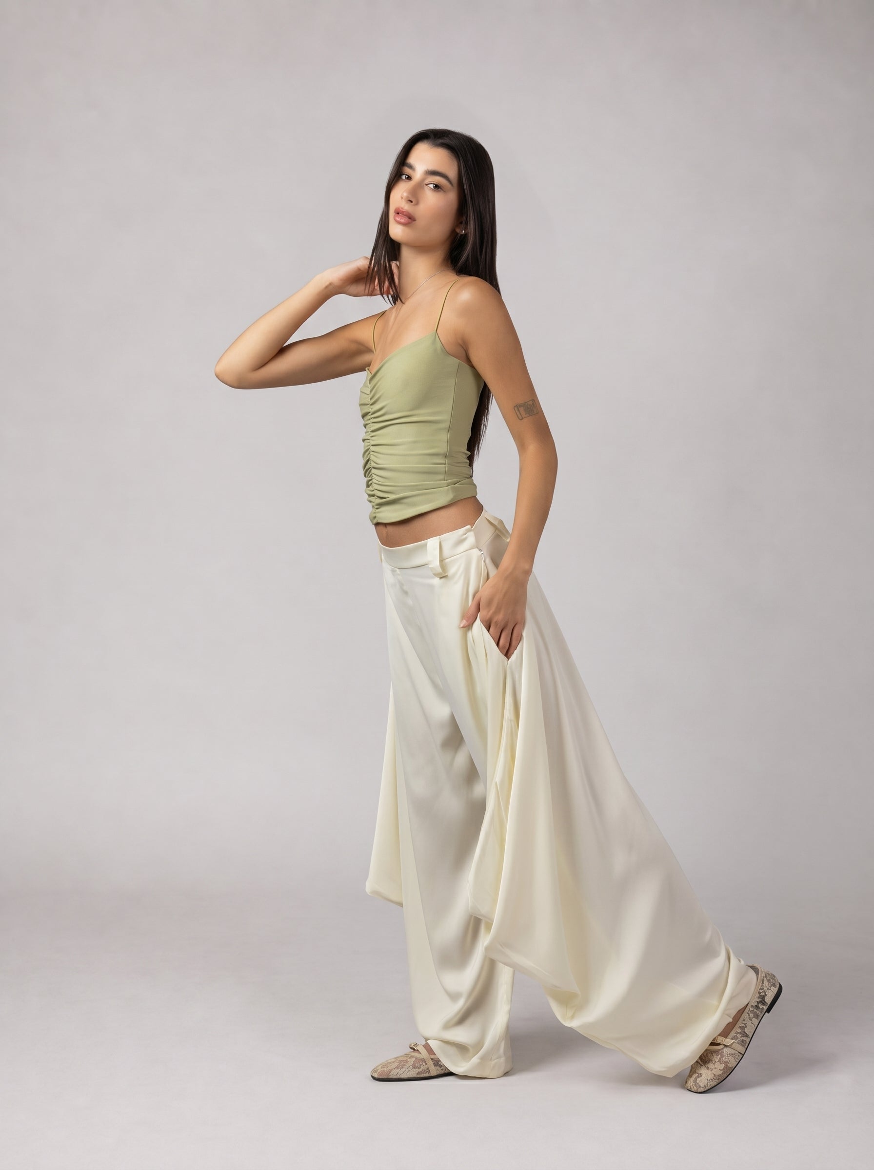 DRAPÉ Satin Pants in Cream