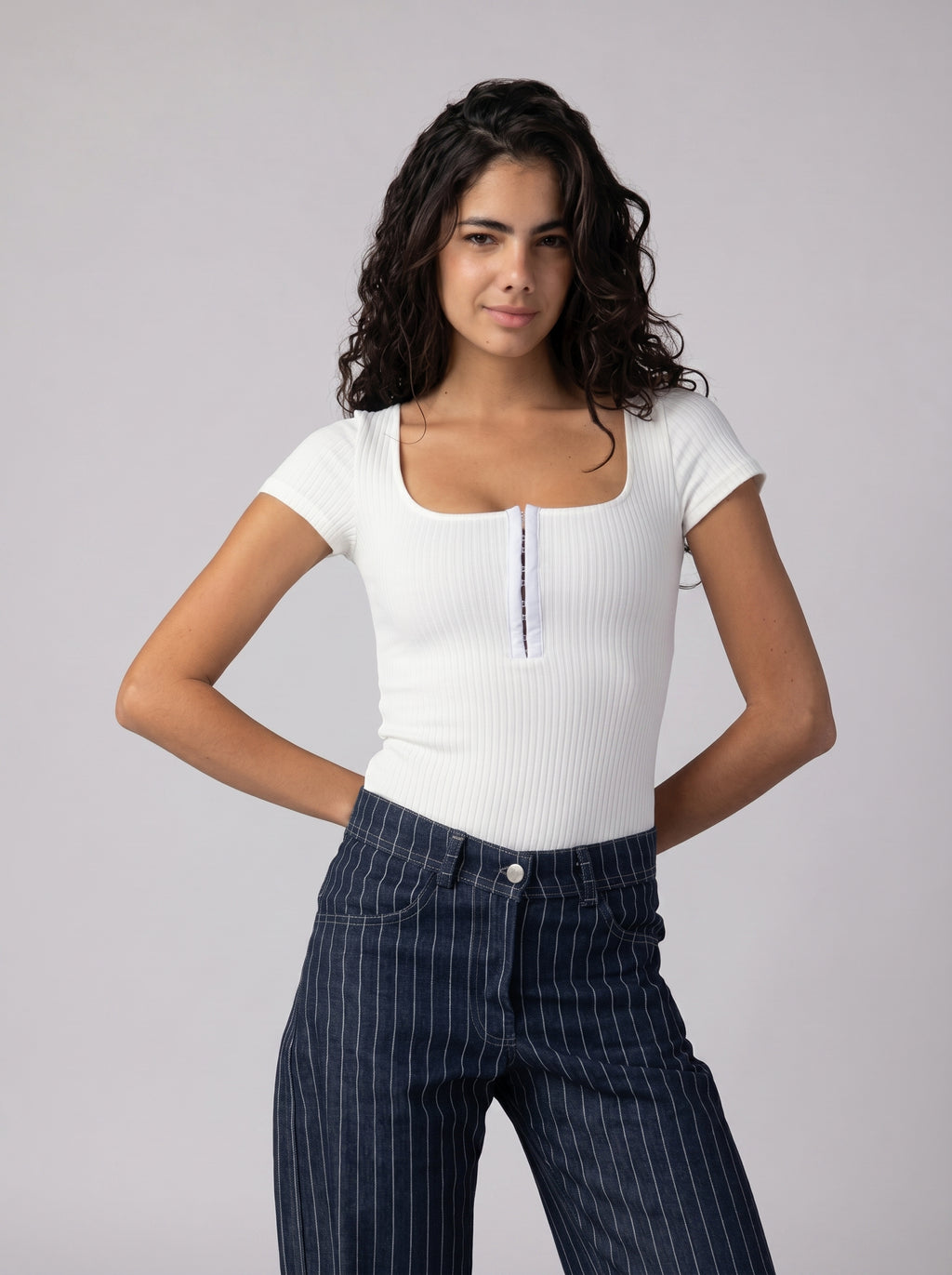 Ribbed Bodysuit in White
