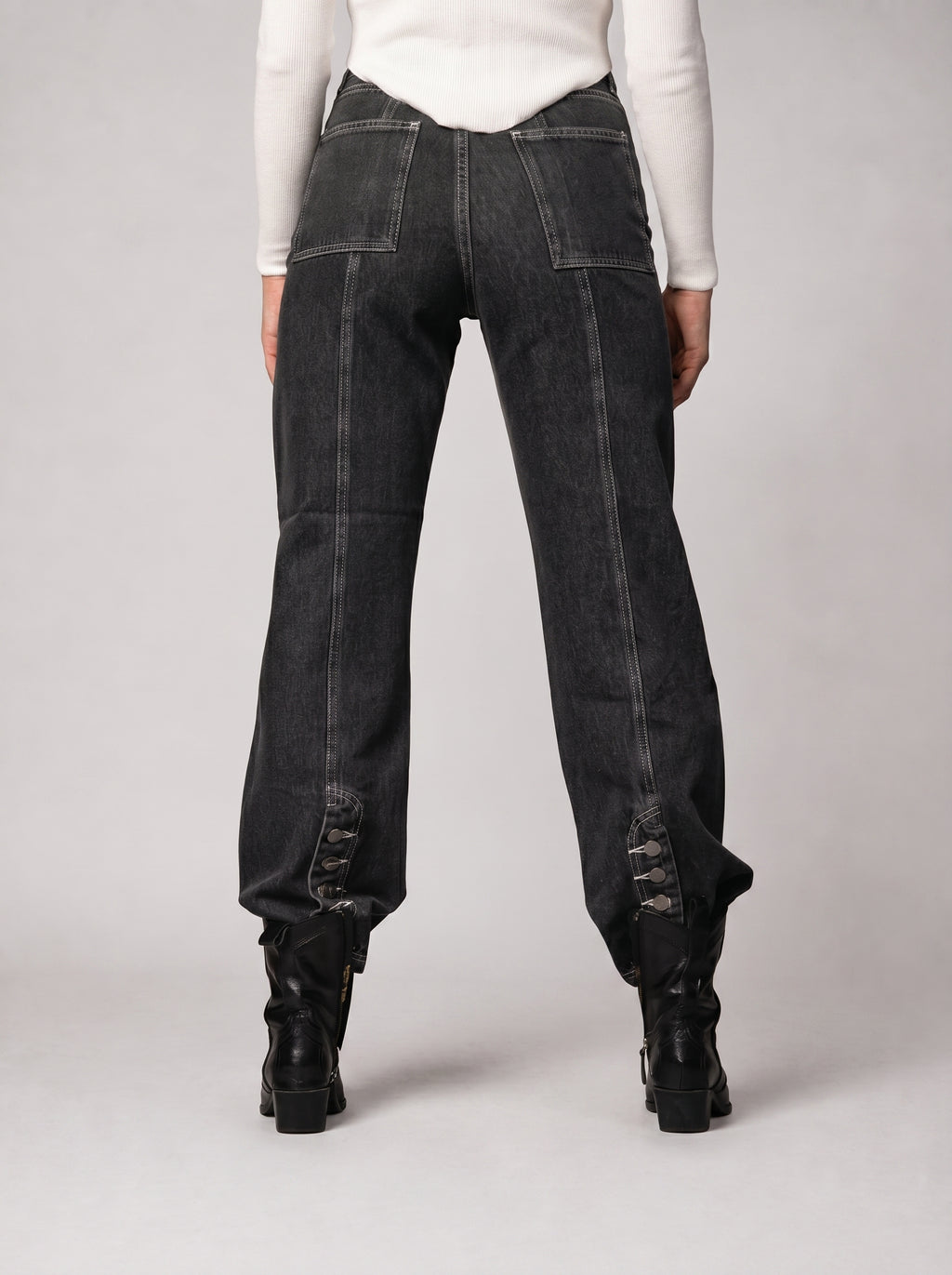 Stitched Jeans in Washed Grey