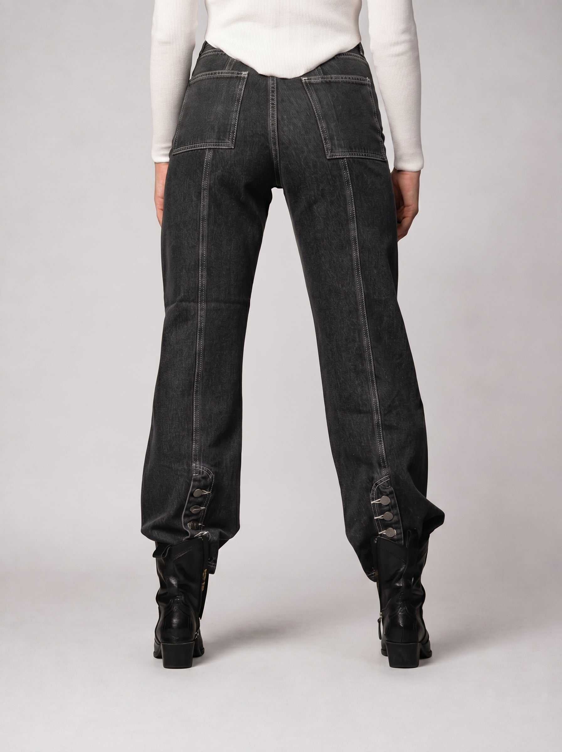 Stitched Jeans in Washed Grey