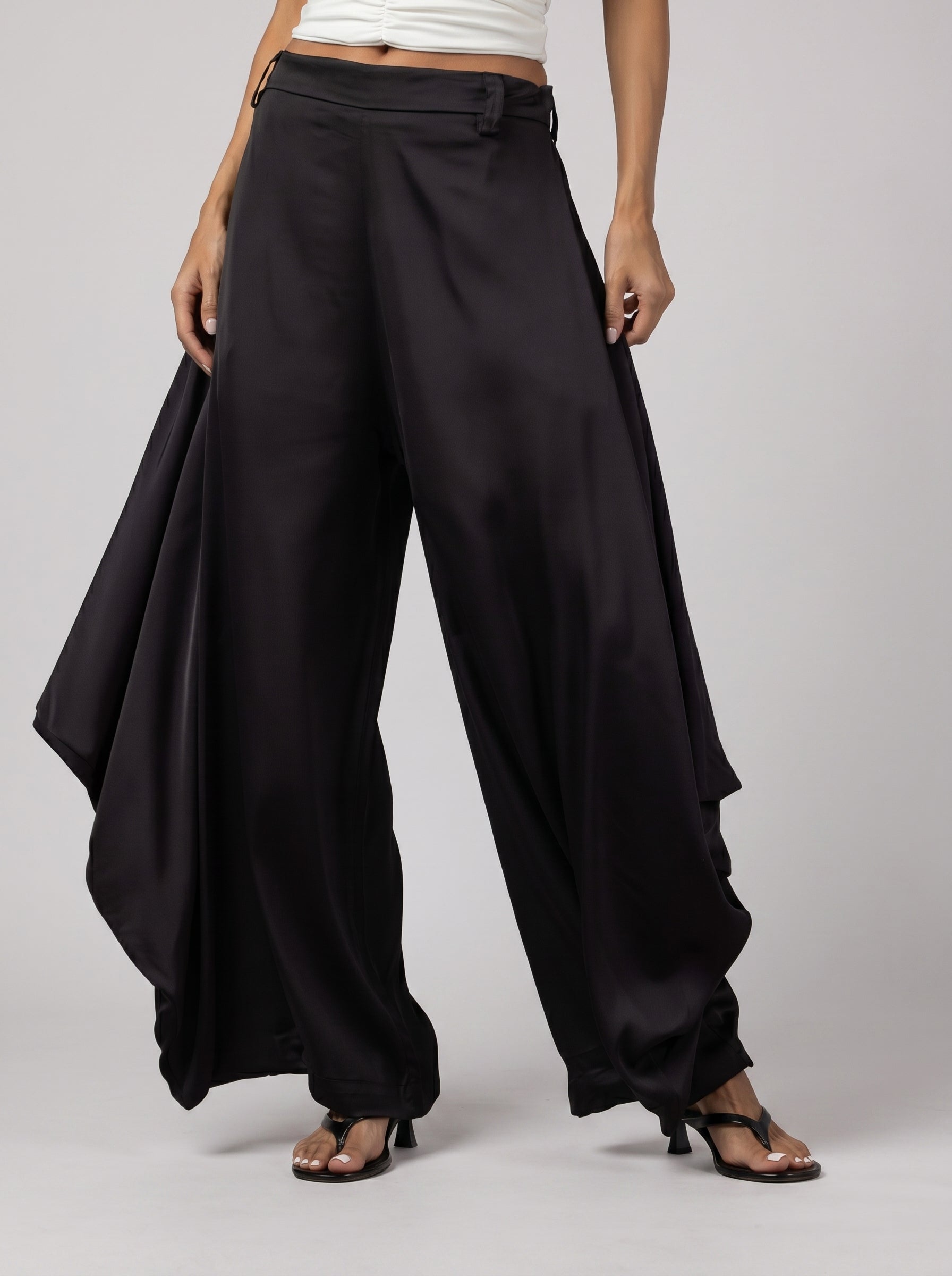 DRAPÉ Satin Pants in Black