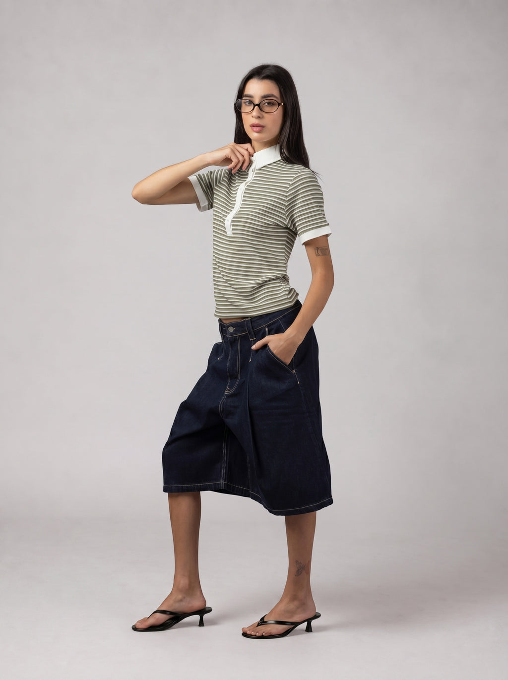 City Stripe Polo in Light Olive