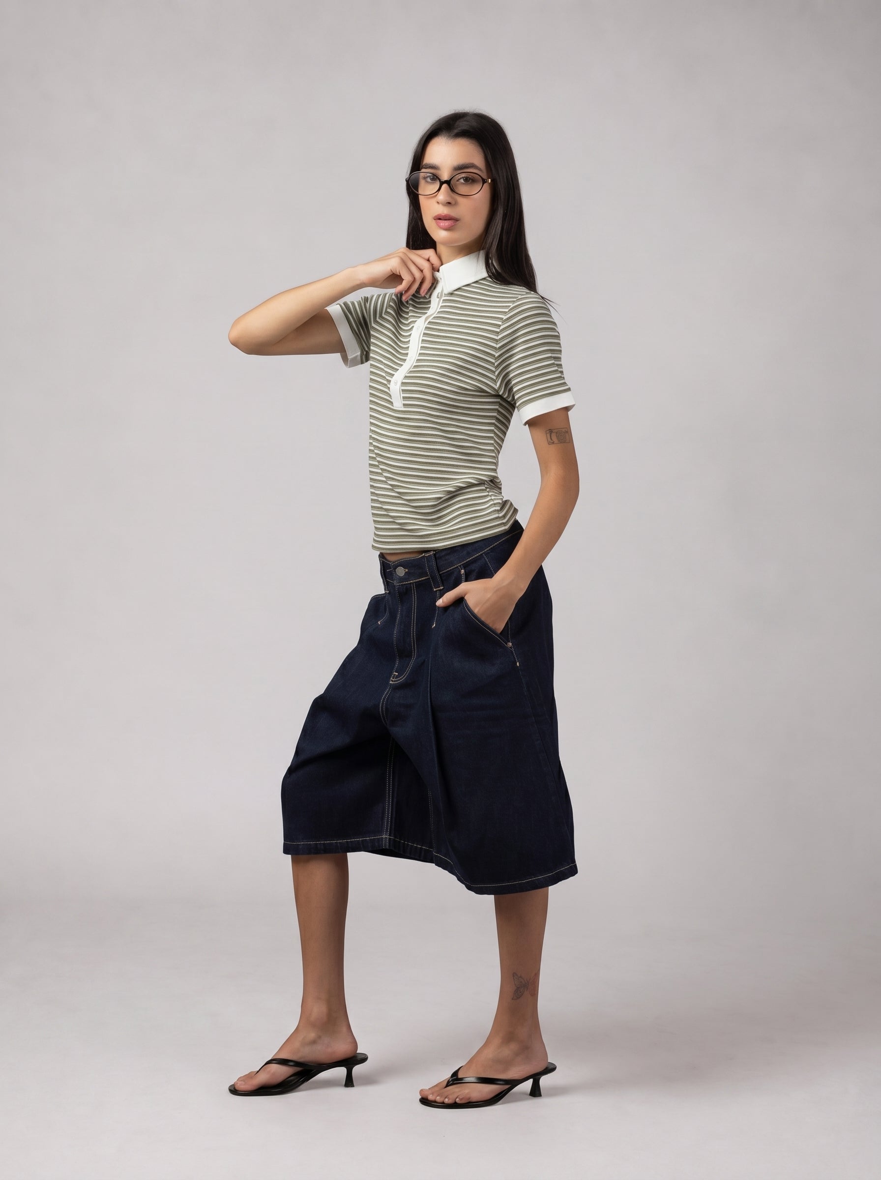 City Stripe Polo in Light Olive