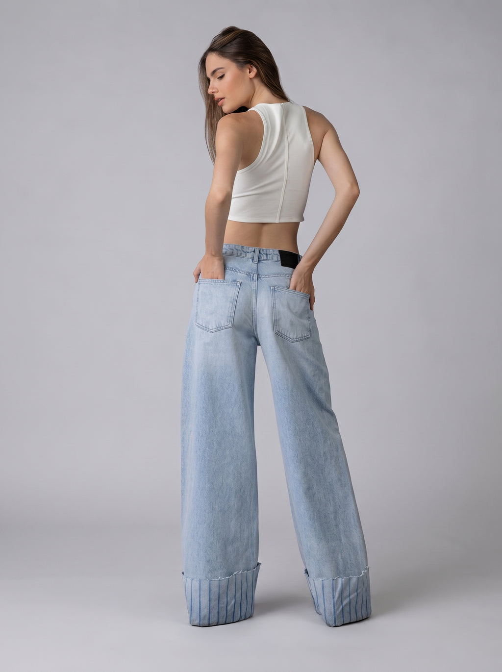 Low Waist Wide Leg Cuffed Denim