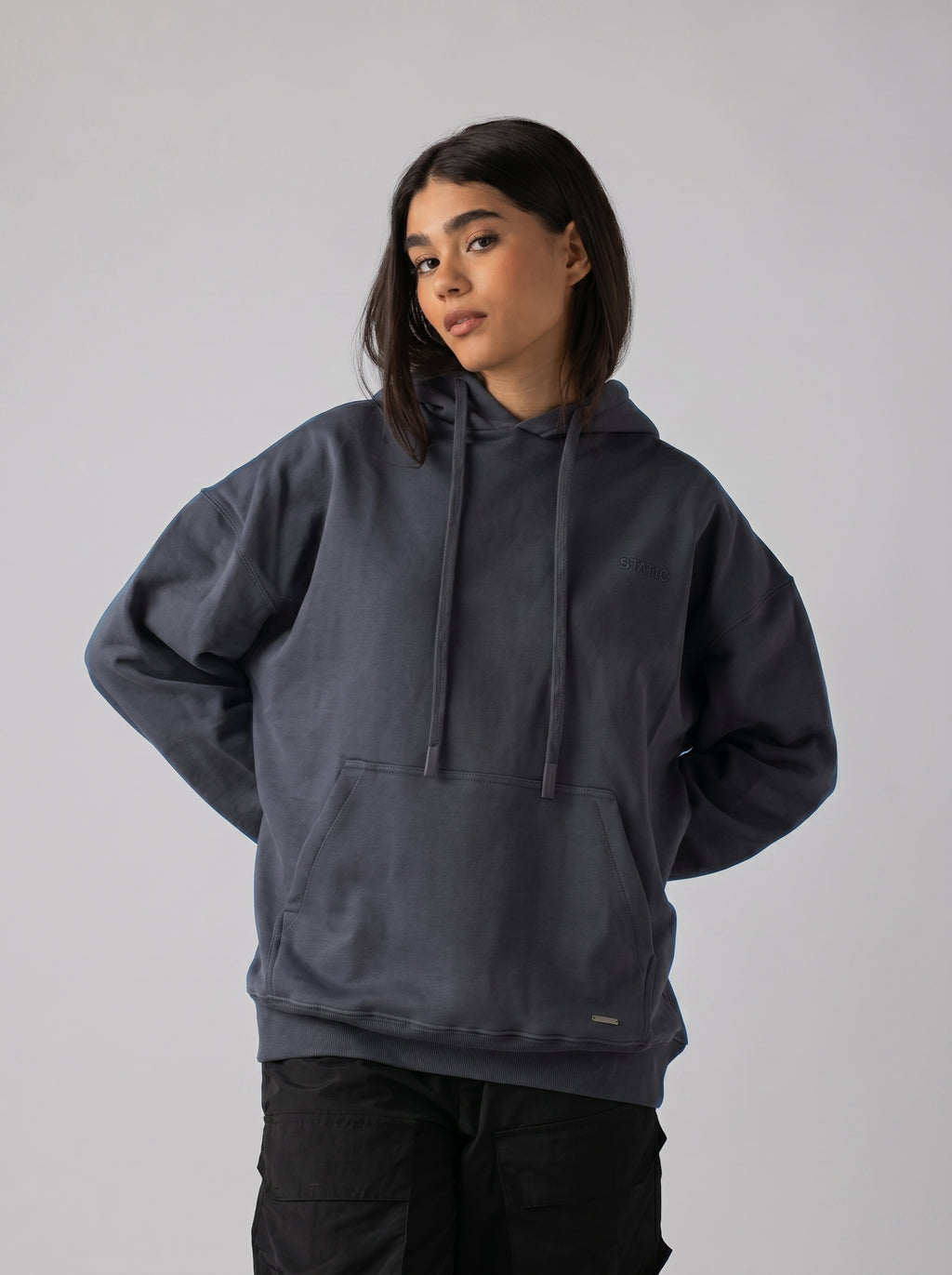 Rubber Logo Basic Hoodie in Dark Grey