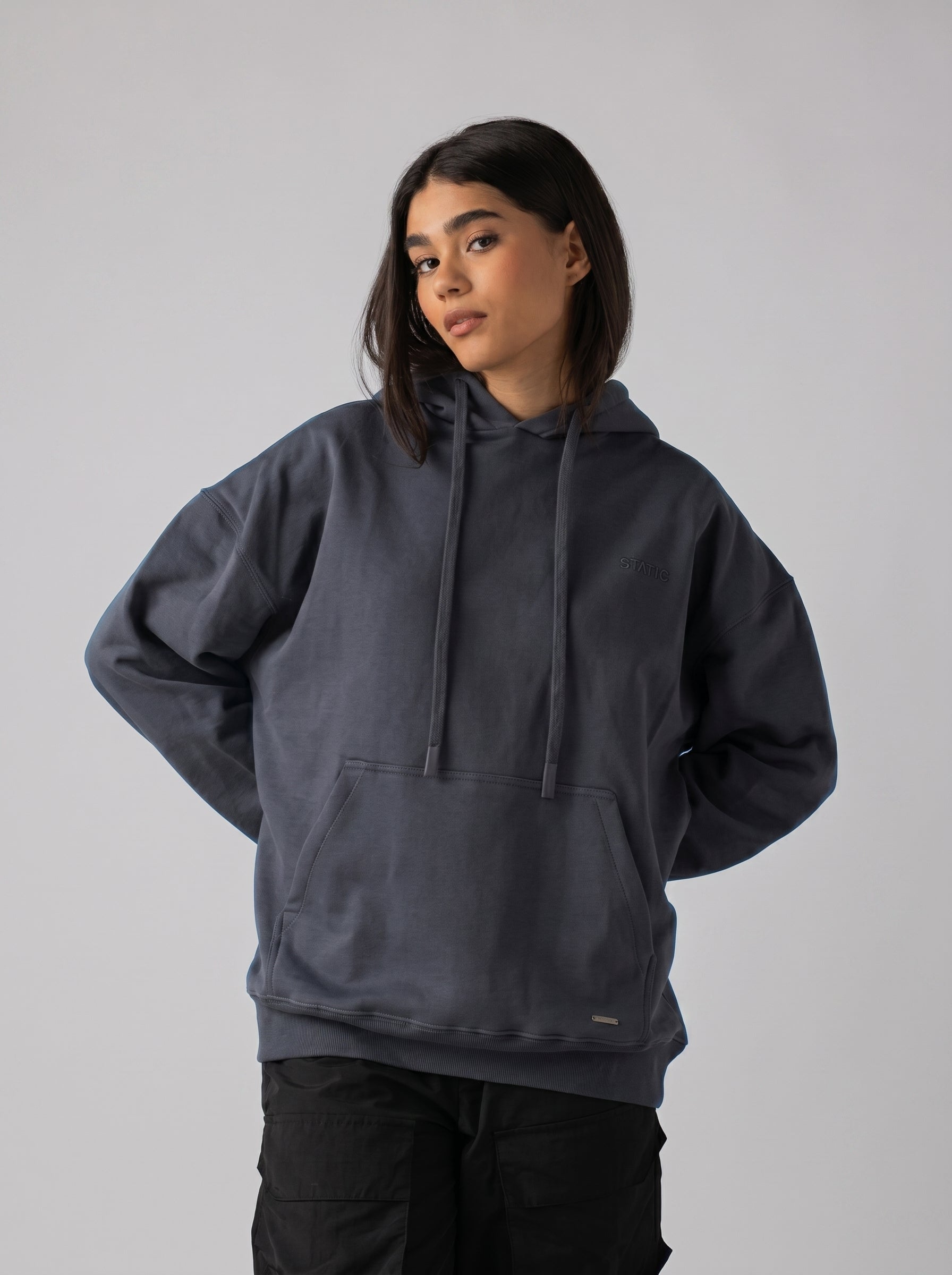 Rubber Logo Basic Hoodie in Dark Grey