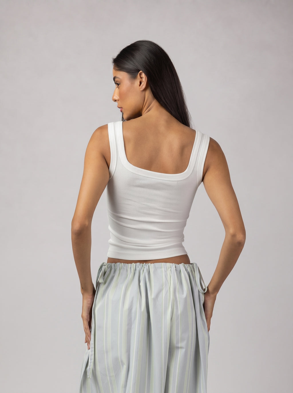 Ribbed Buttoned Top in White