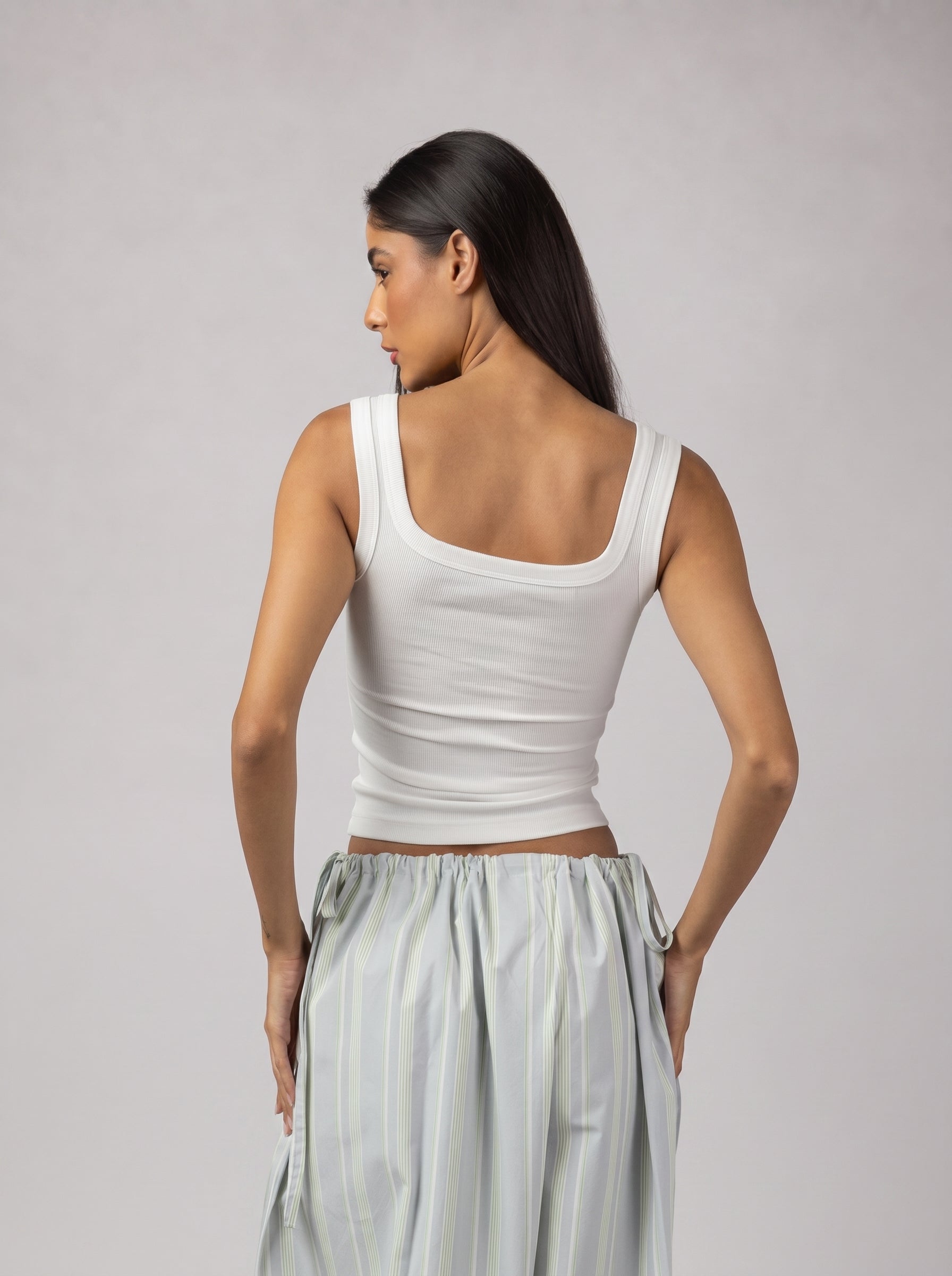 Ribbed Buttoned Top in White