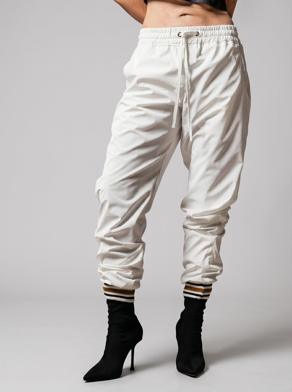 Drawstring joggers in Metallic White
