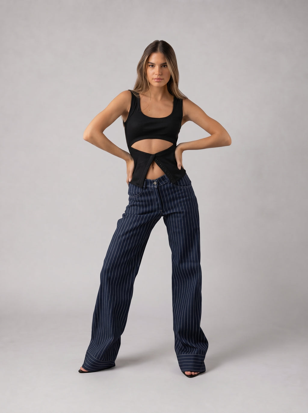 Twist Cut Ribbed Tank Top in Black