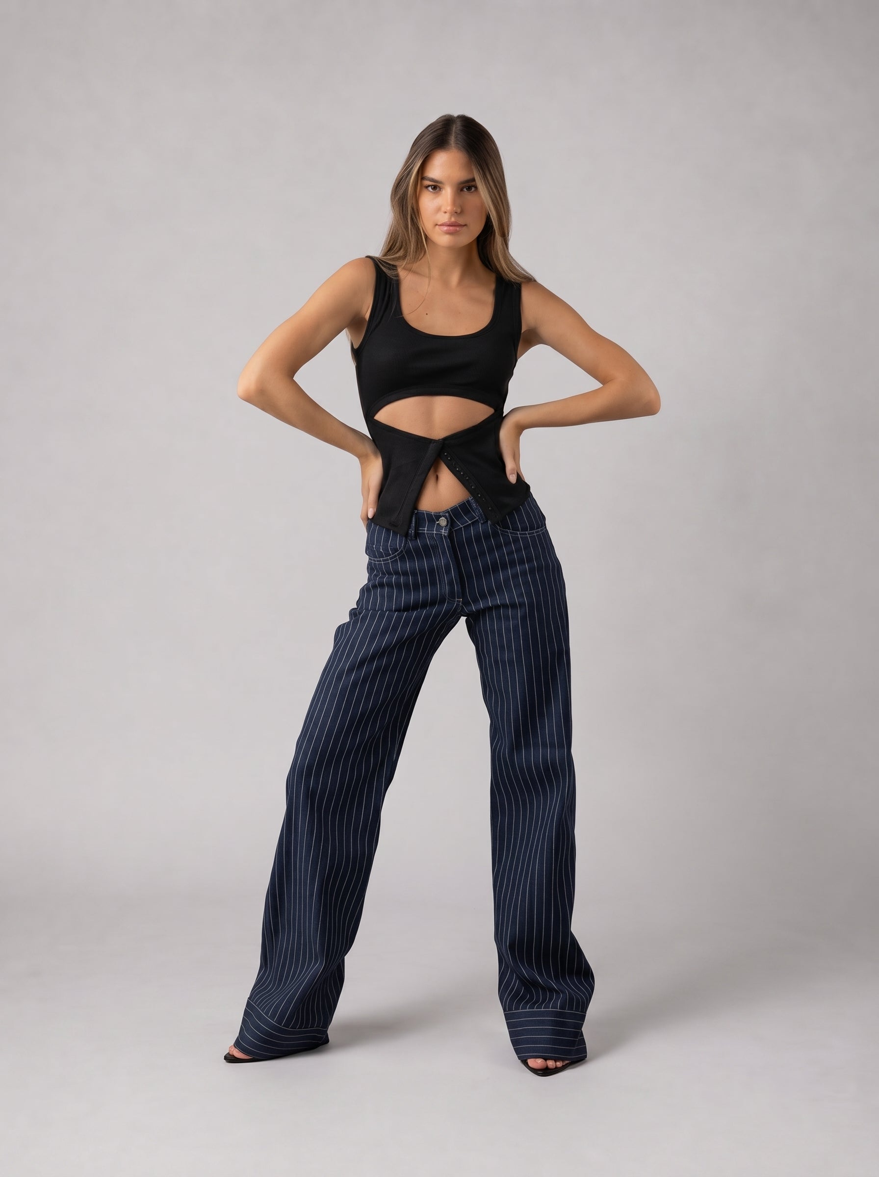 Twist Cut Ribbed Tank Top in Black