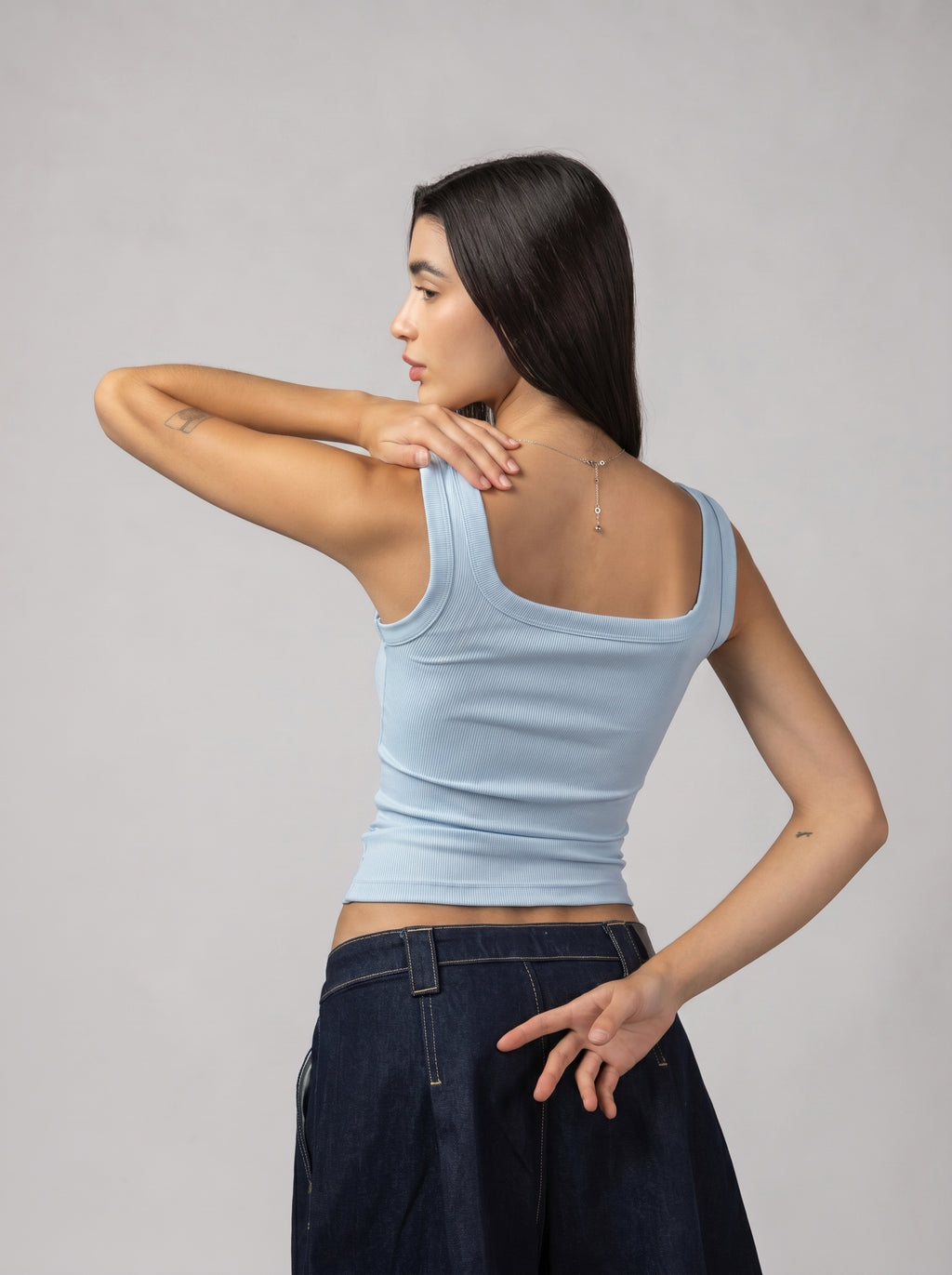 Ribbed Buttoned Top in Baby Blue