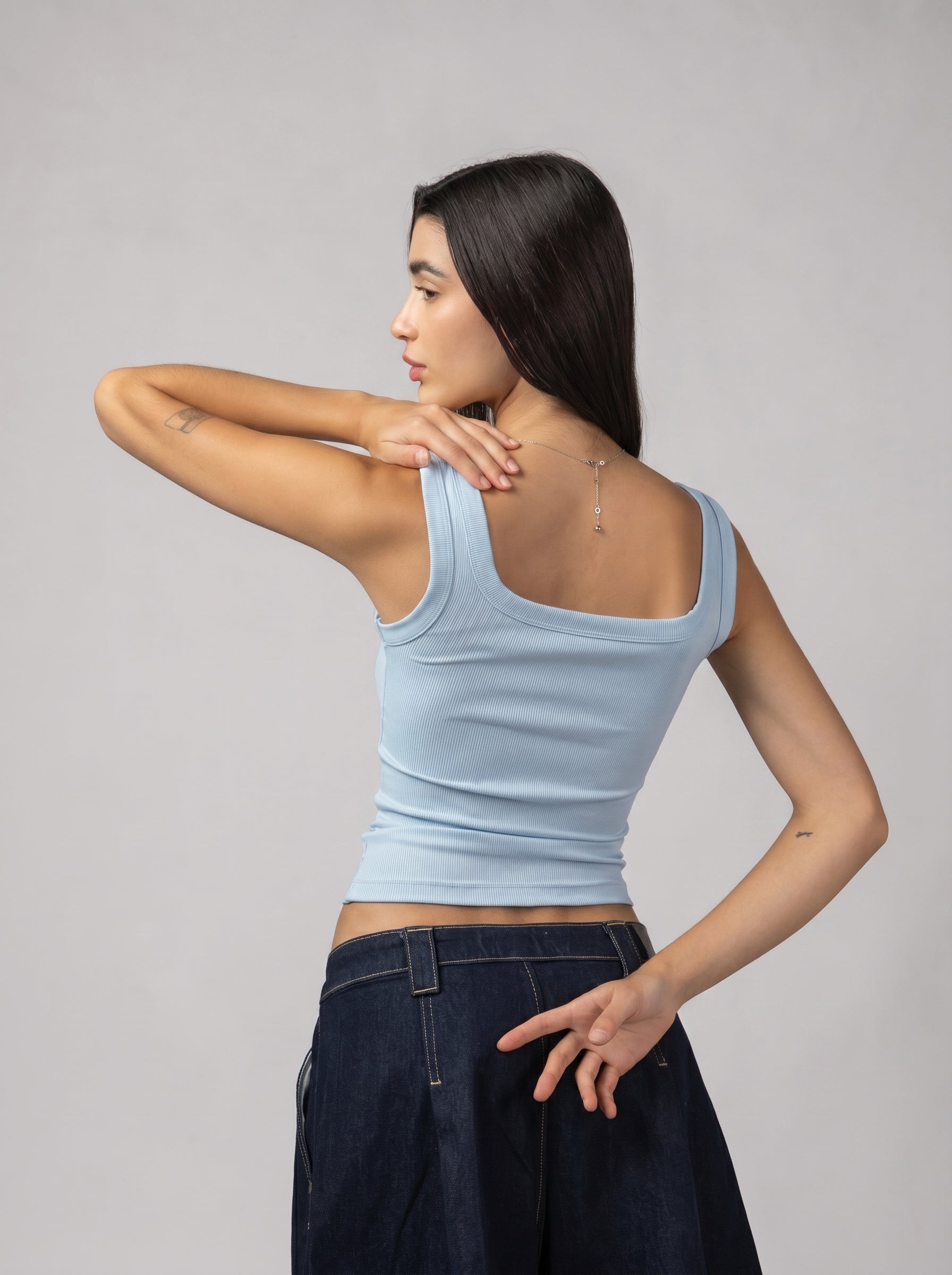 Ribbed Buttoned Top in Baby Blue
