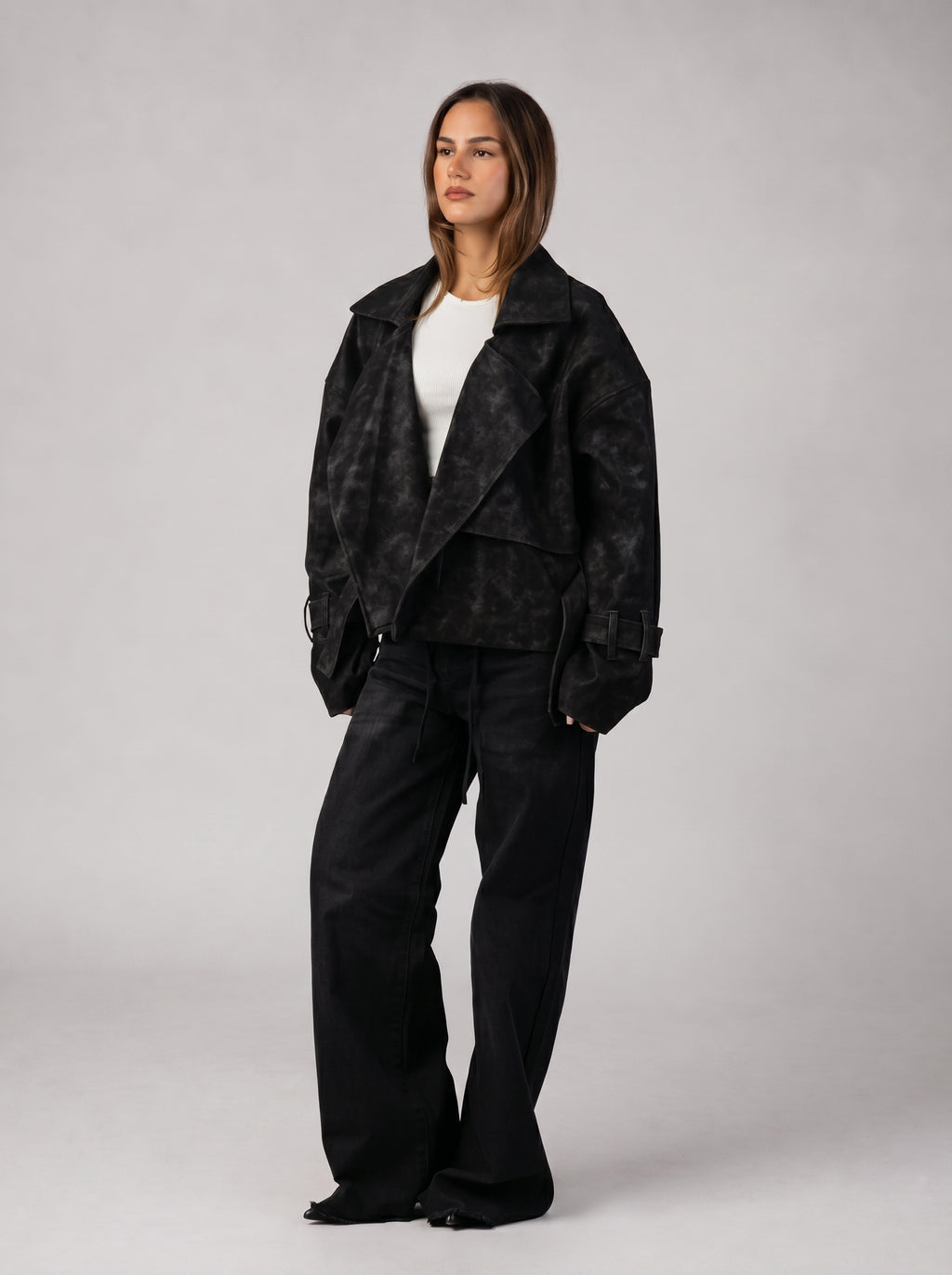 Genuine Suede Belted Jacket in Black