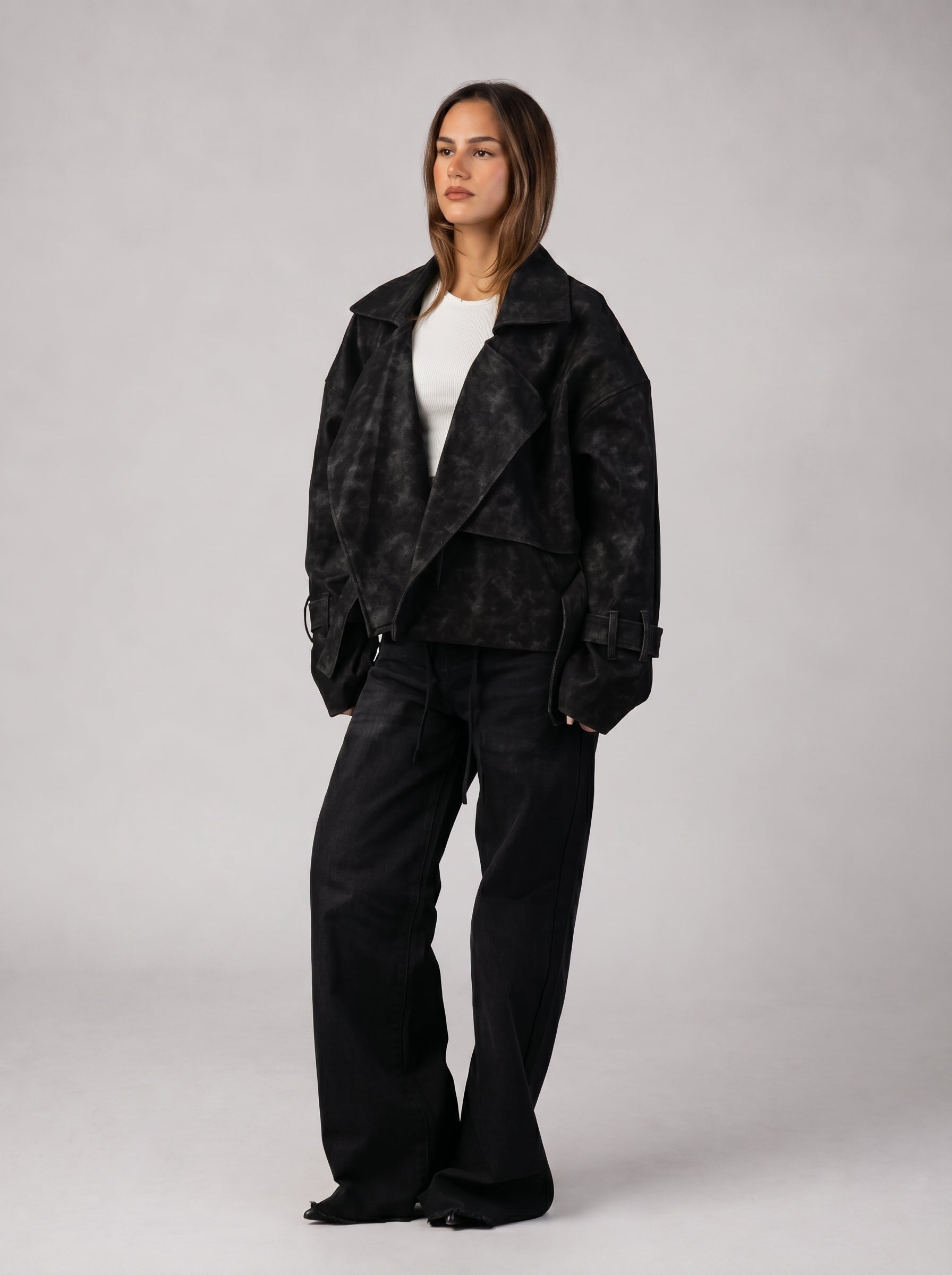 Genuine Suede Belted Jacket in Black