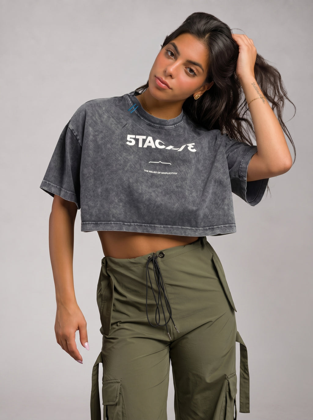 5TAC113 Ripped Washed Crop top in Grey