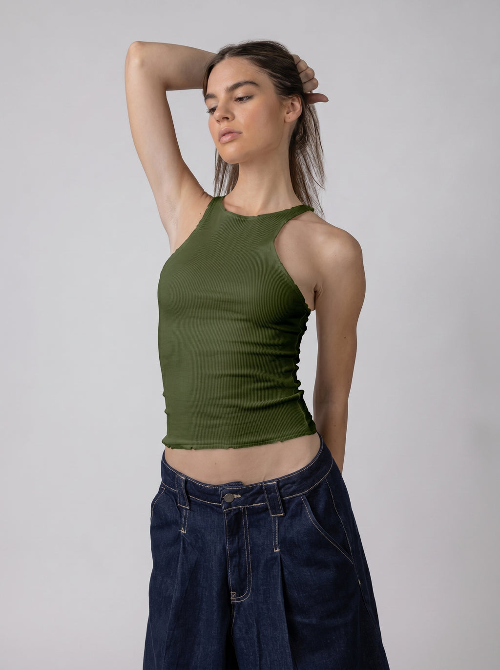 Ripped halter neck Top in Olive