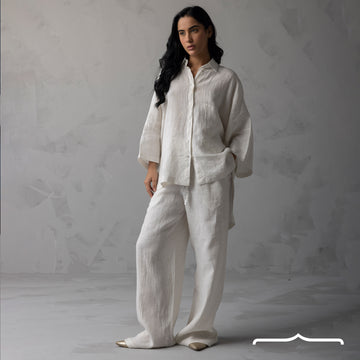 Linen oversized set in off white and grey