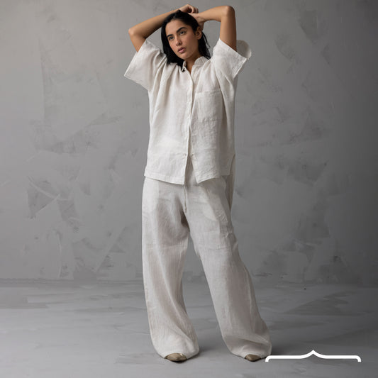 Linen oversized set in off white and grey