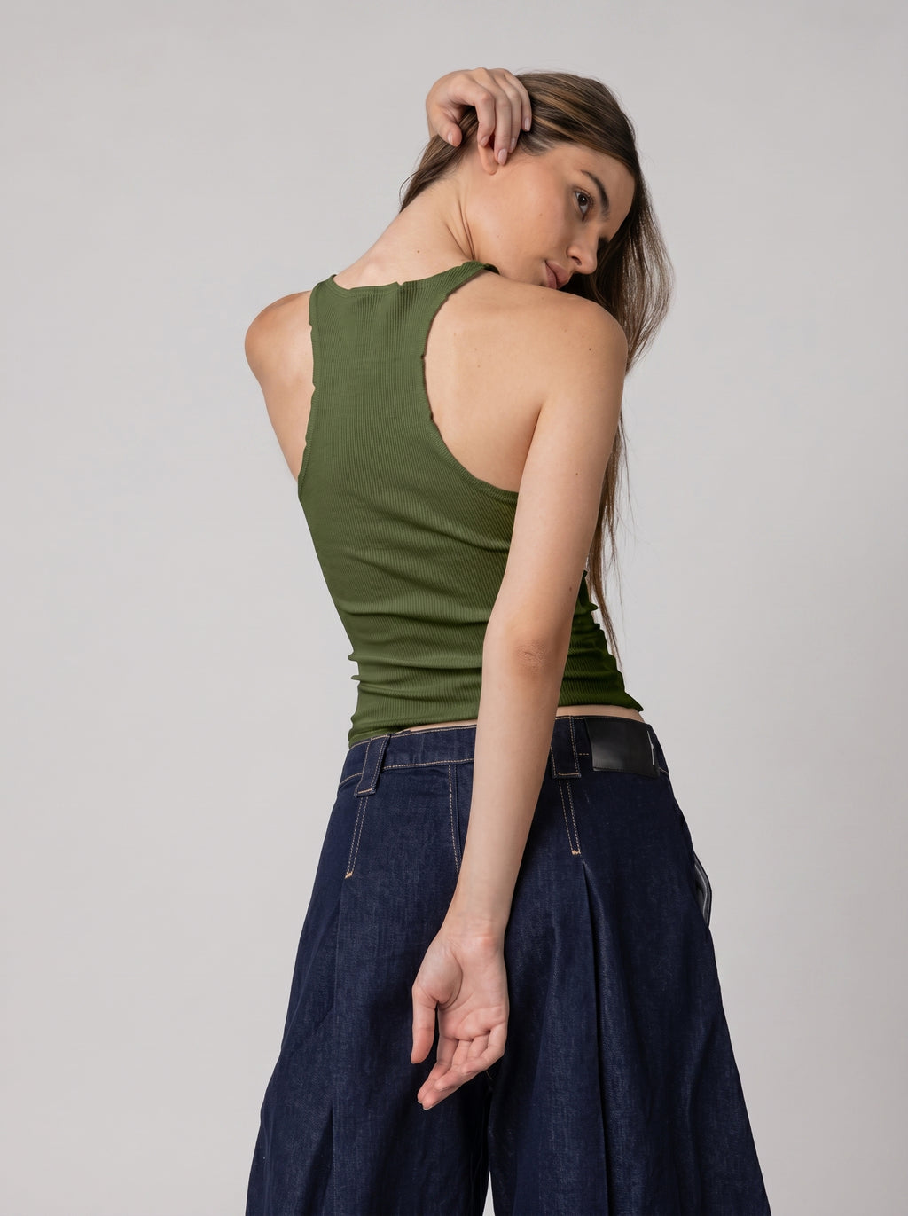 Ripped halter neck Top in Olive
