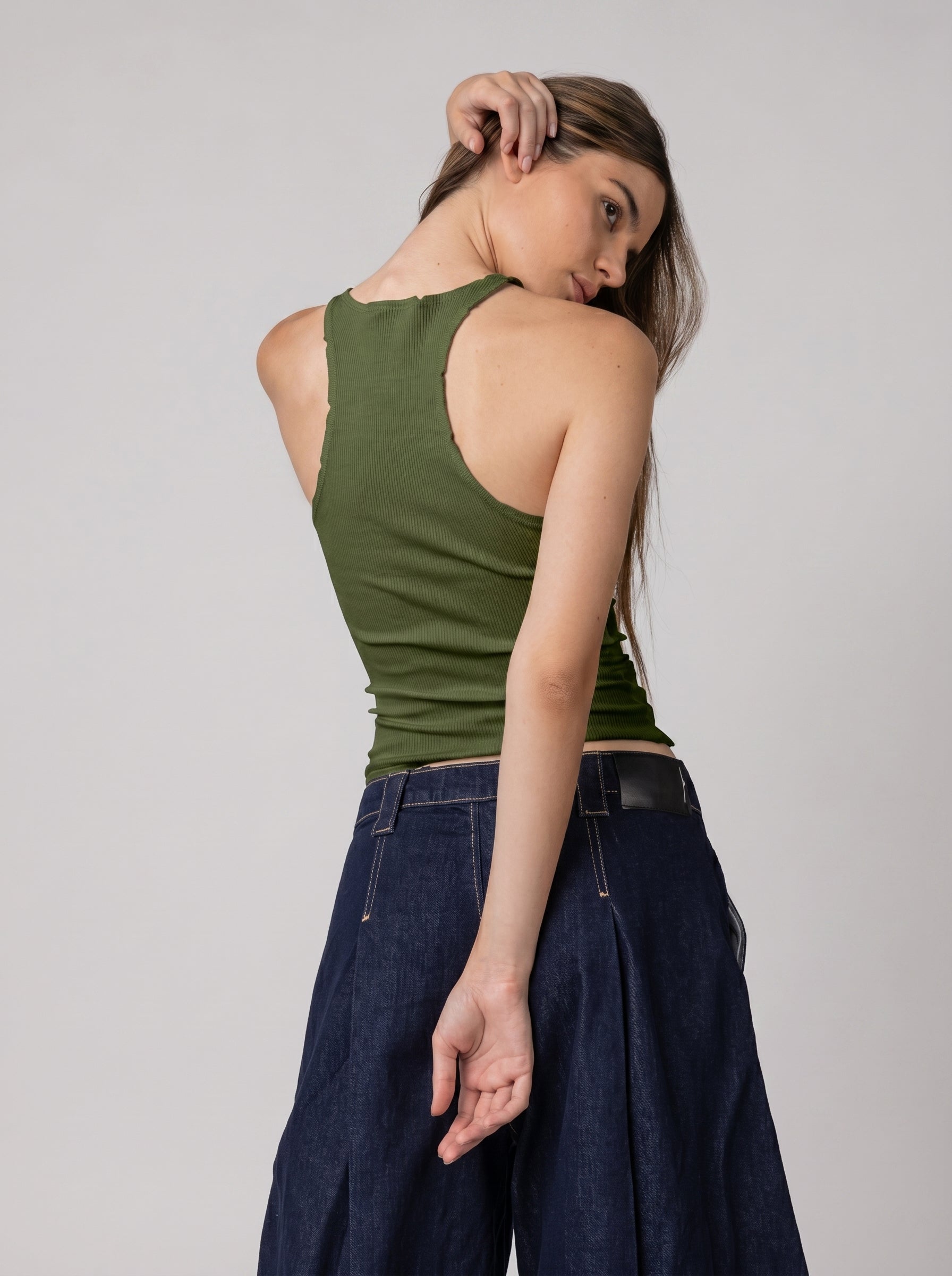 Ripped halter neck Top in Olive