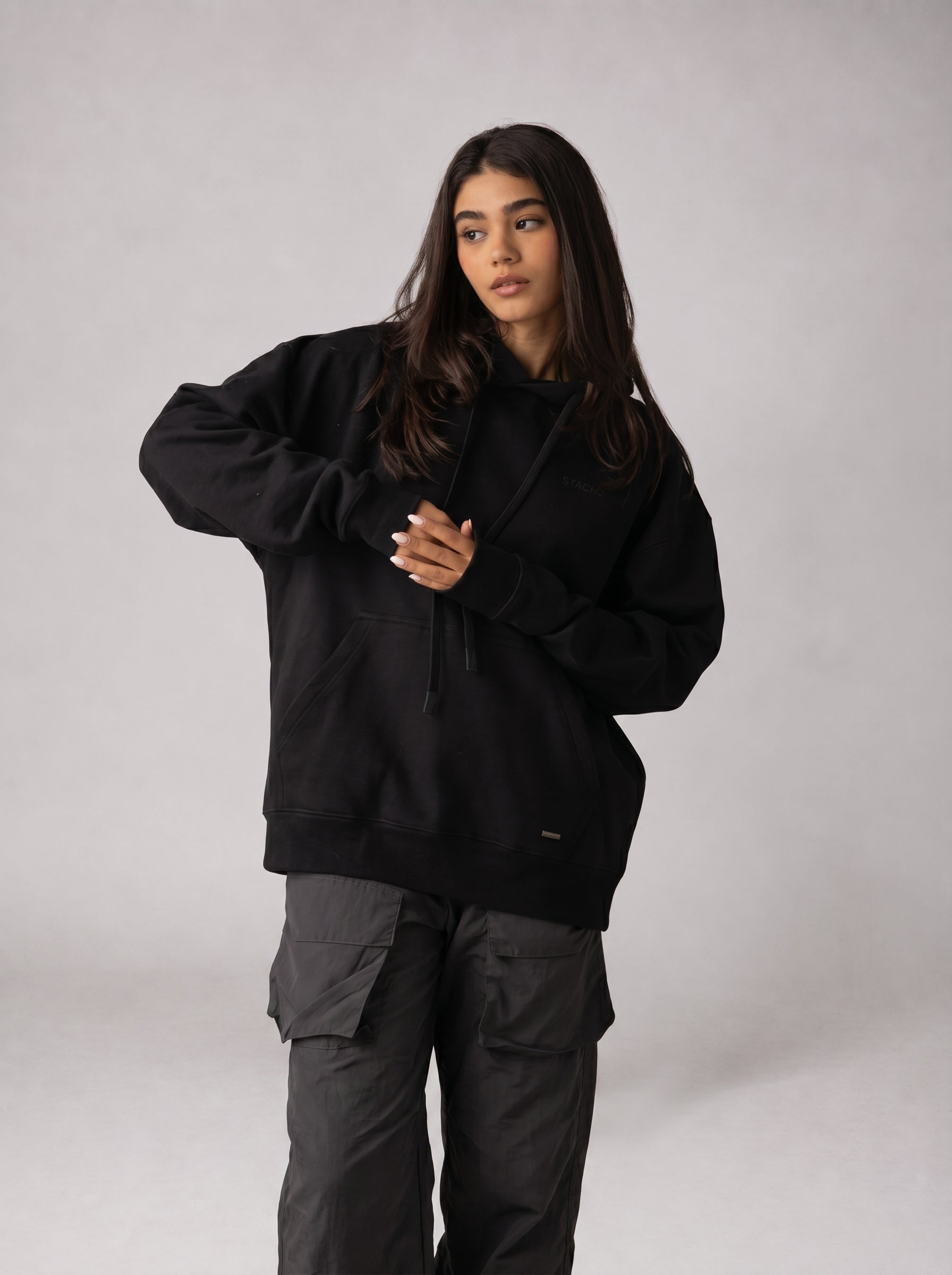 Rubber Logo Basic Hoodie in Black