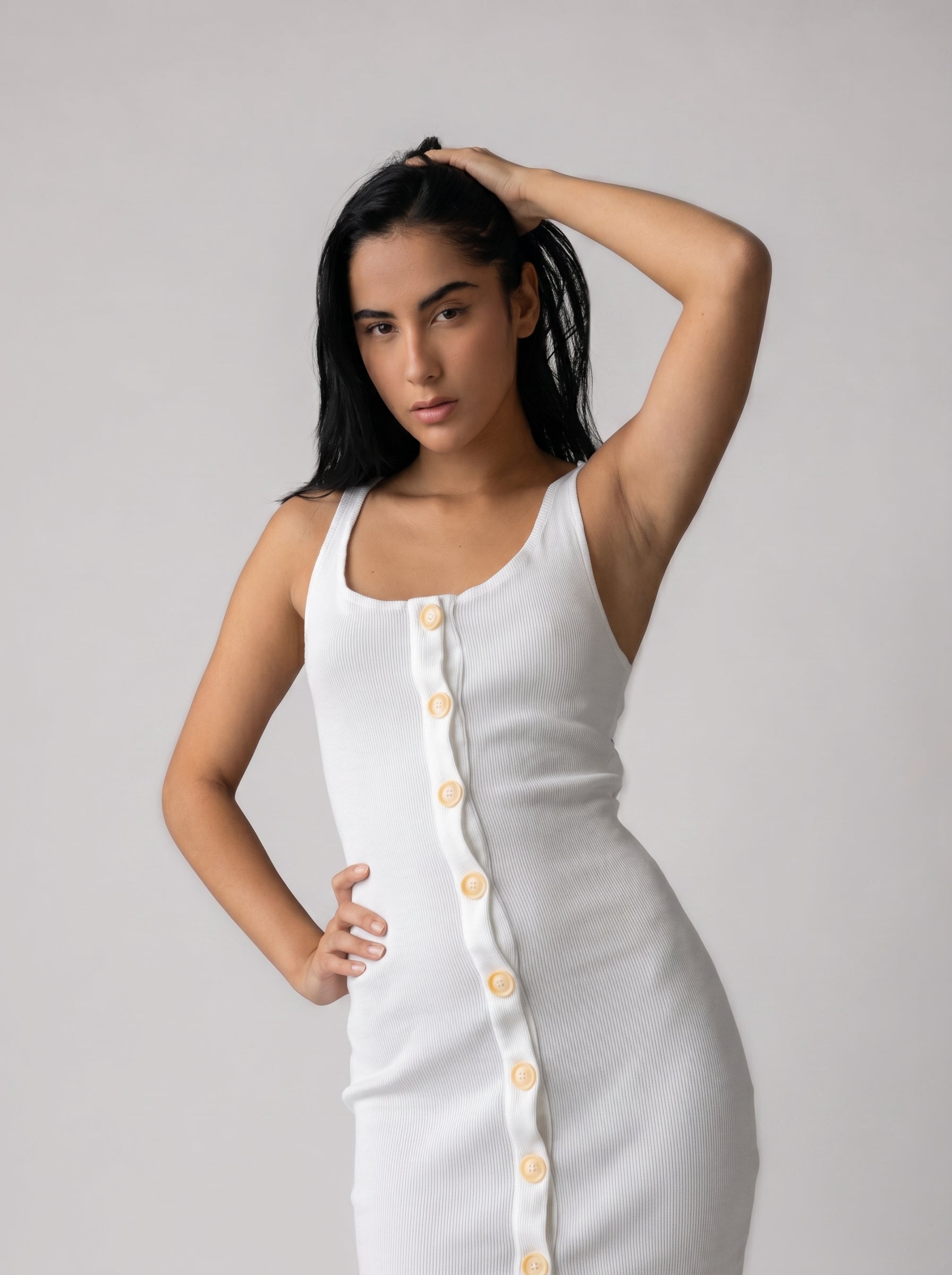Stretchy ribbed dress in White
