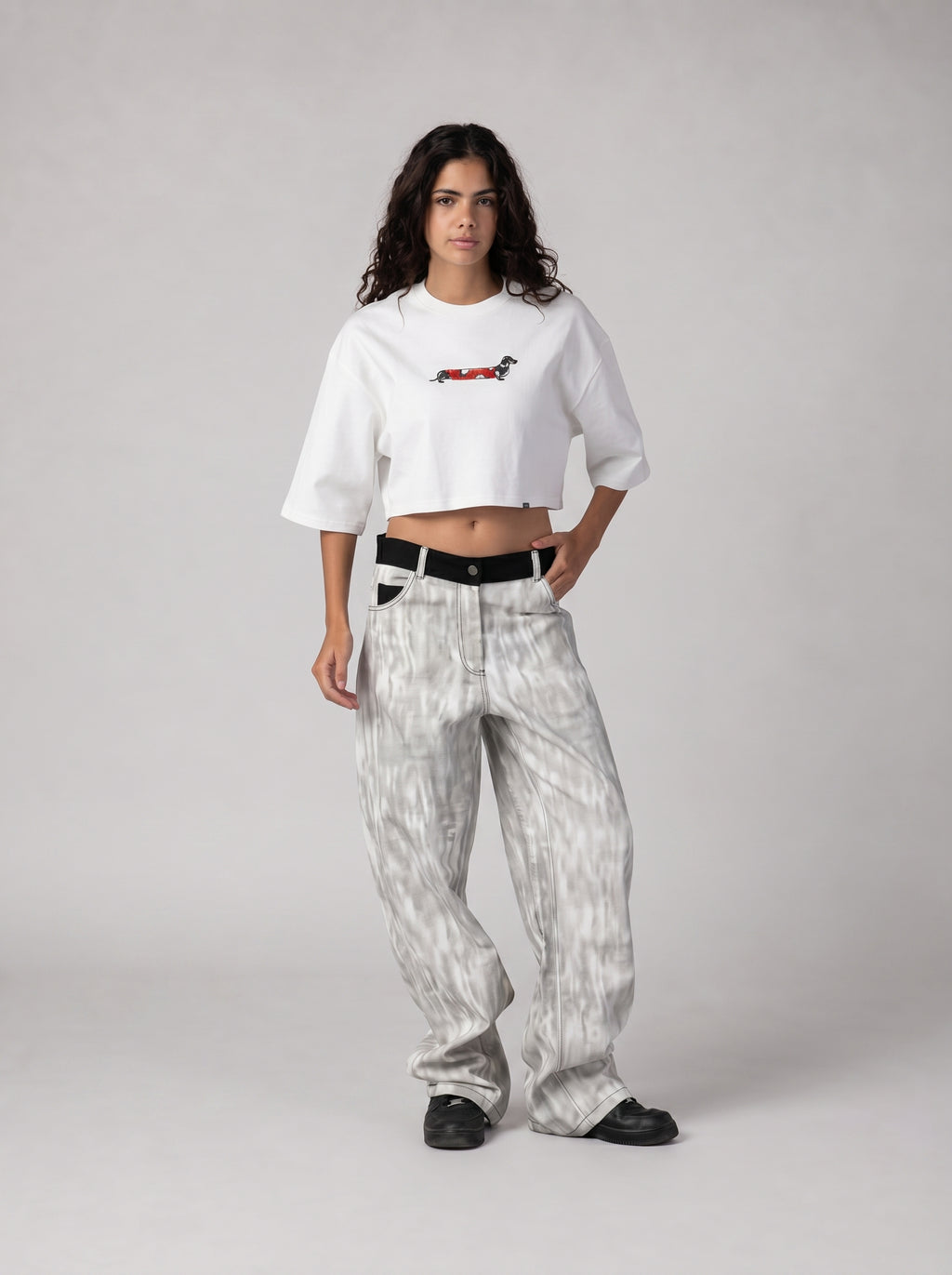 Sausage Dog Oversize Crop T-shirt in White