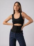Twist Cut Ribbed Tank Top in Black