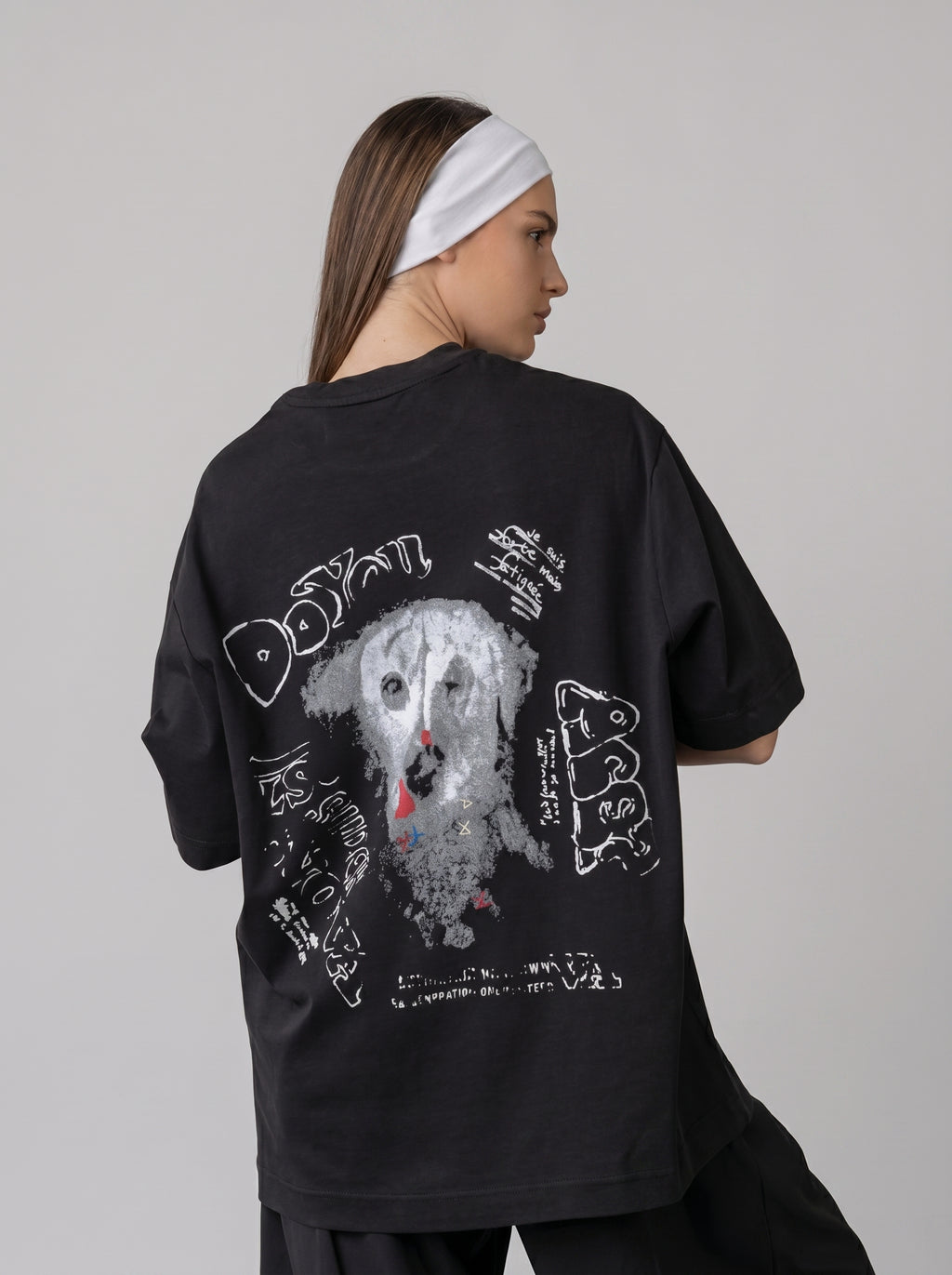 Dalmatian Sketch Oversized T-shirt in Black