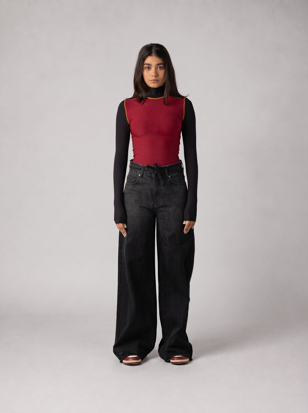 High neck Black x Burgundy Top