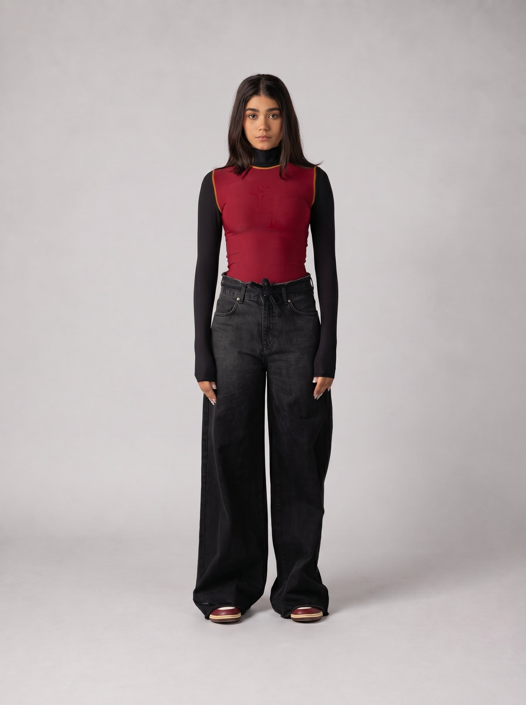 High neck Black x Burgundy Top