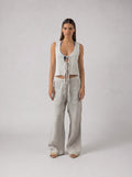 Tie Linen Set in Light Grey