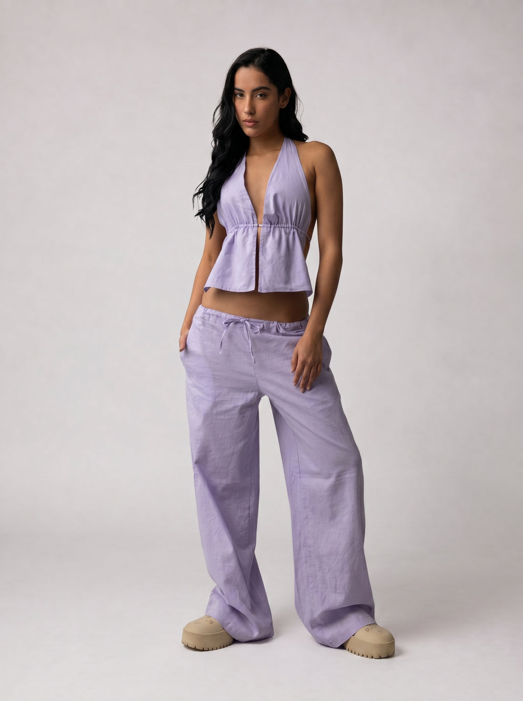 Halter top linen set in Lilac