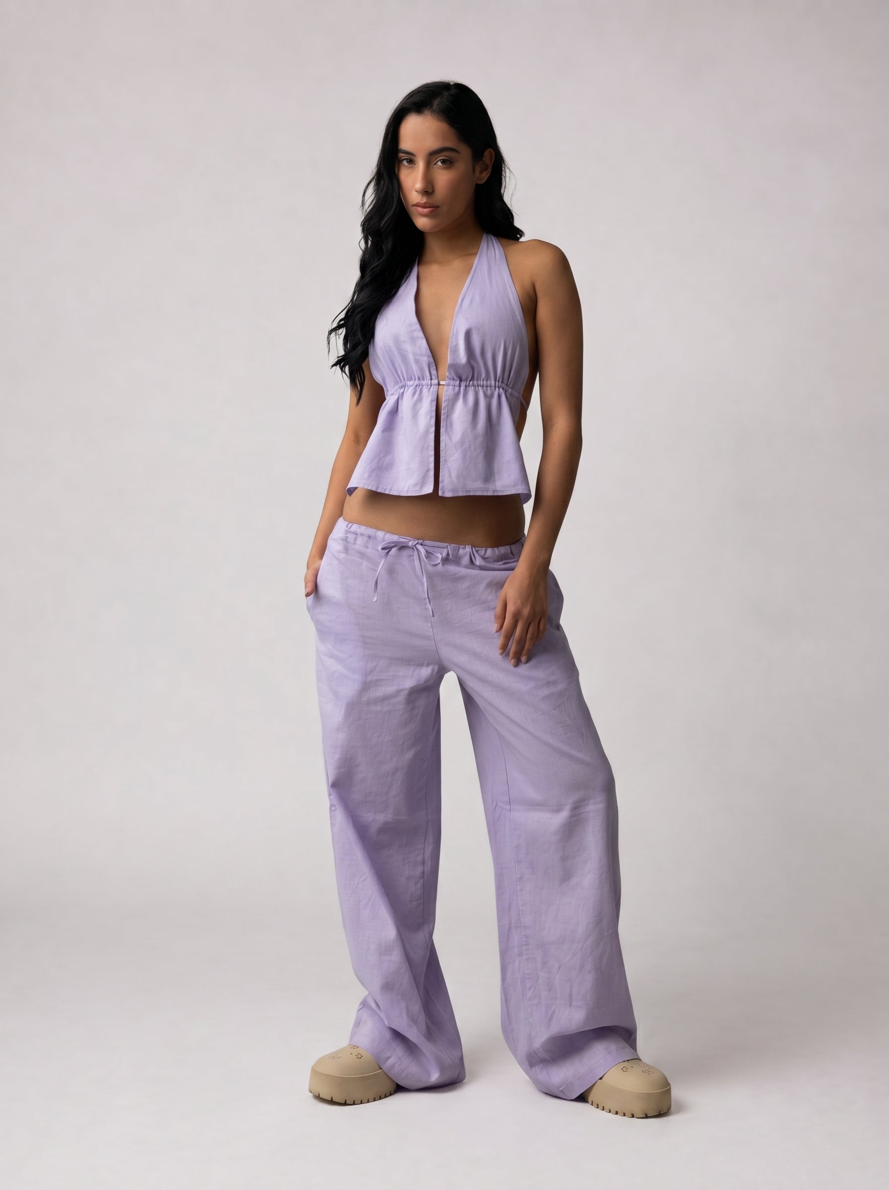Halter top linen set in Lilac