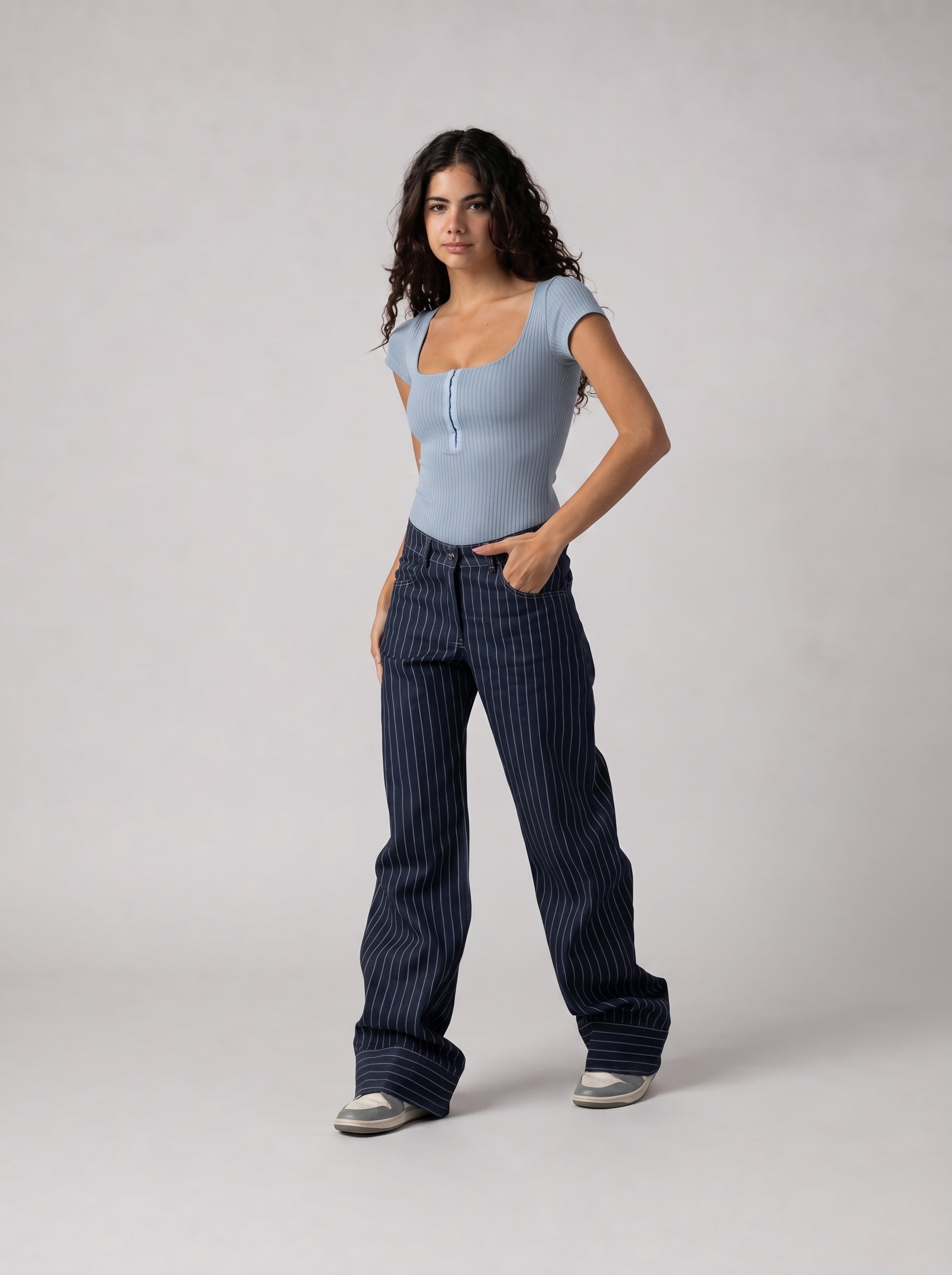 Ribbed Bodysuit in Baby Blue