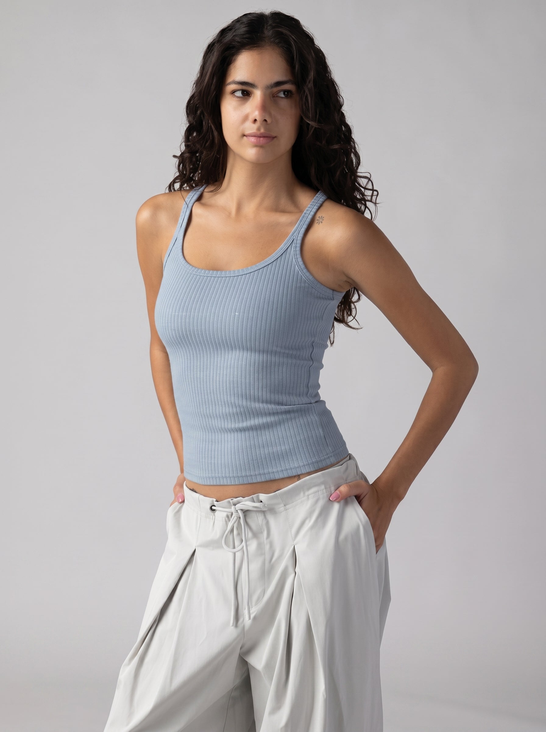Ribbed Basic Top in Baby Blue
