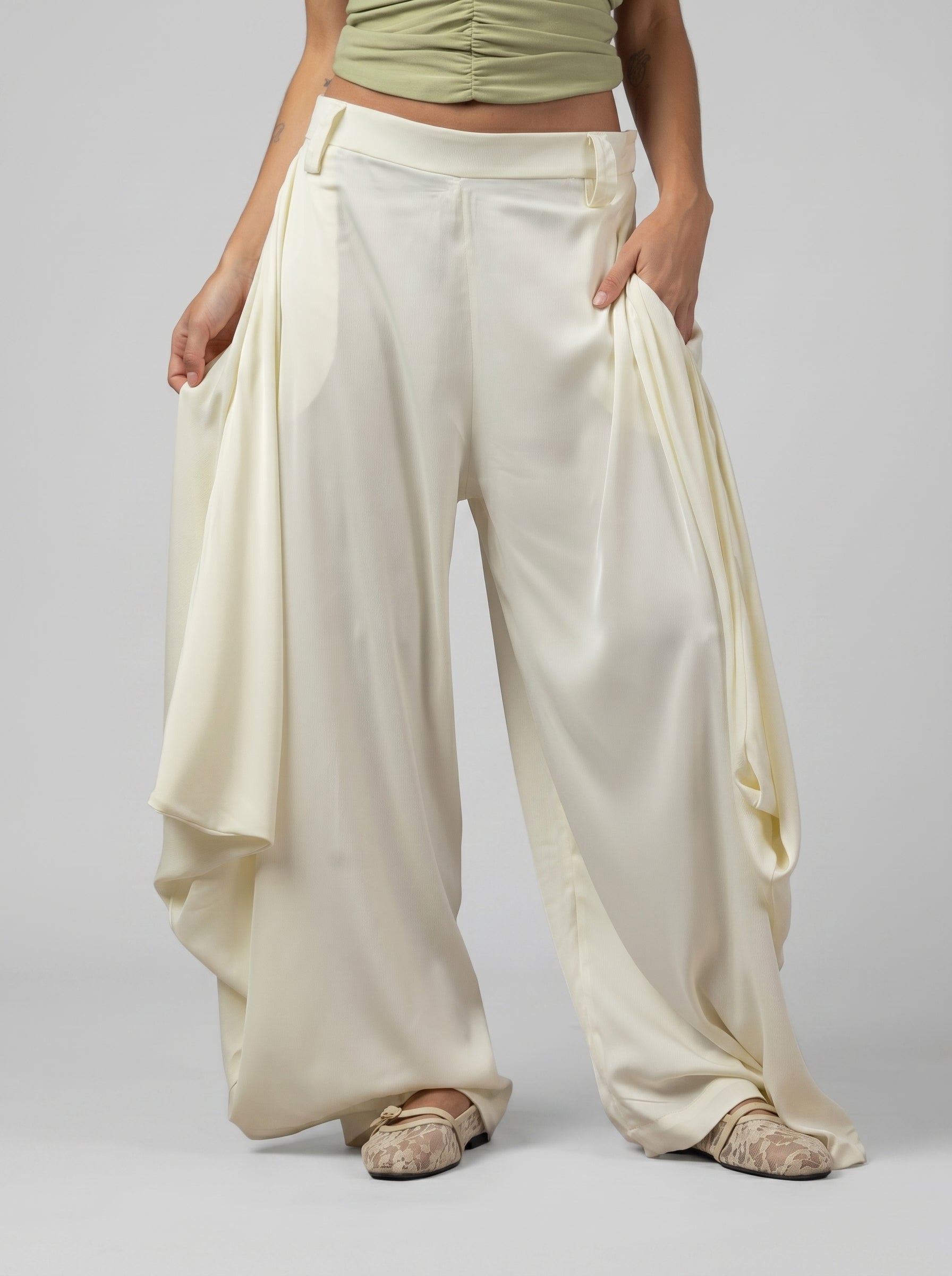 DRAPÉ Satin Pants in Cream