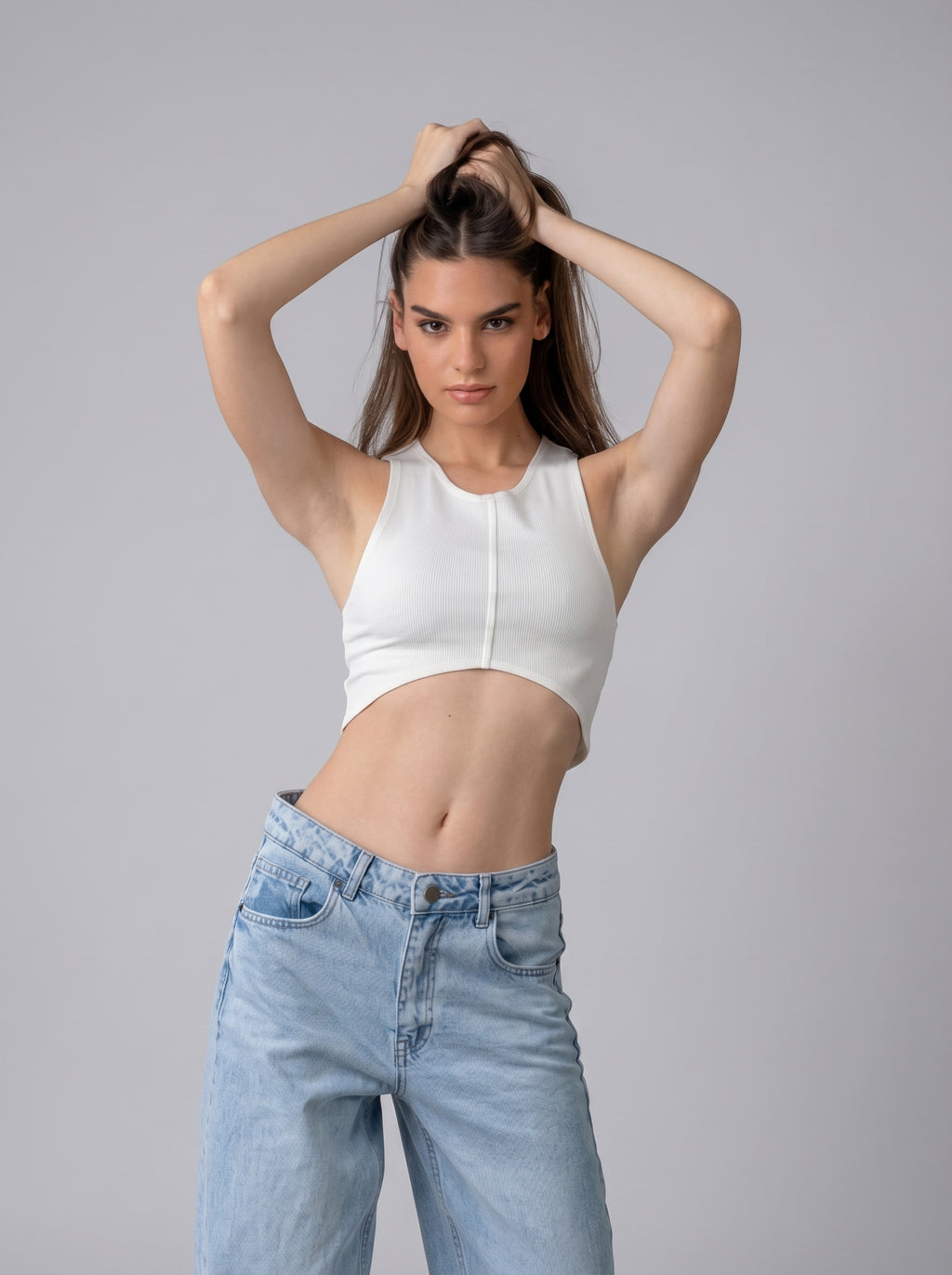 stitched detail tank top in White