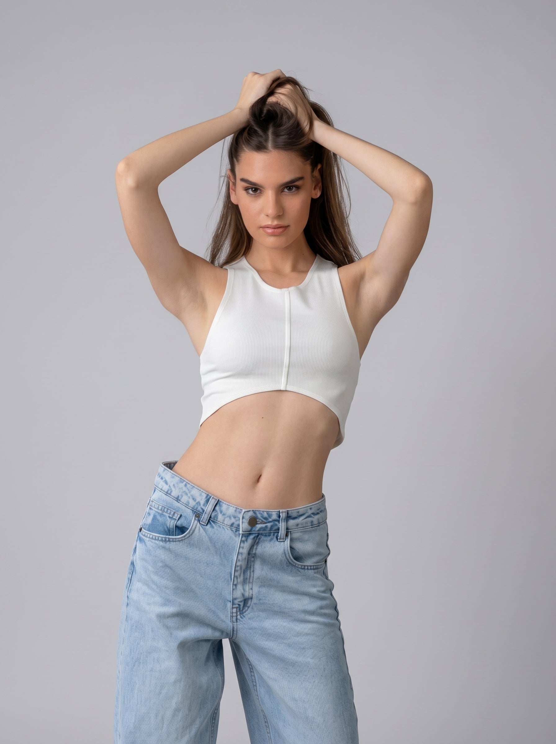 stitched detail tank top in White