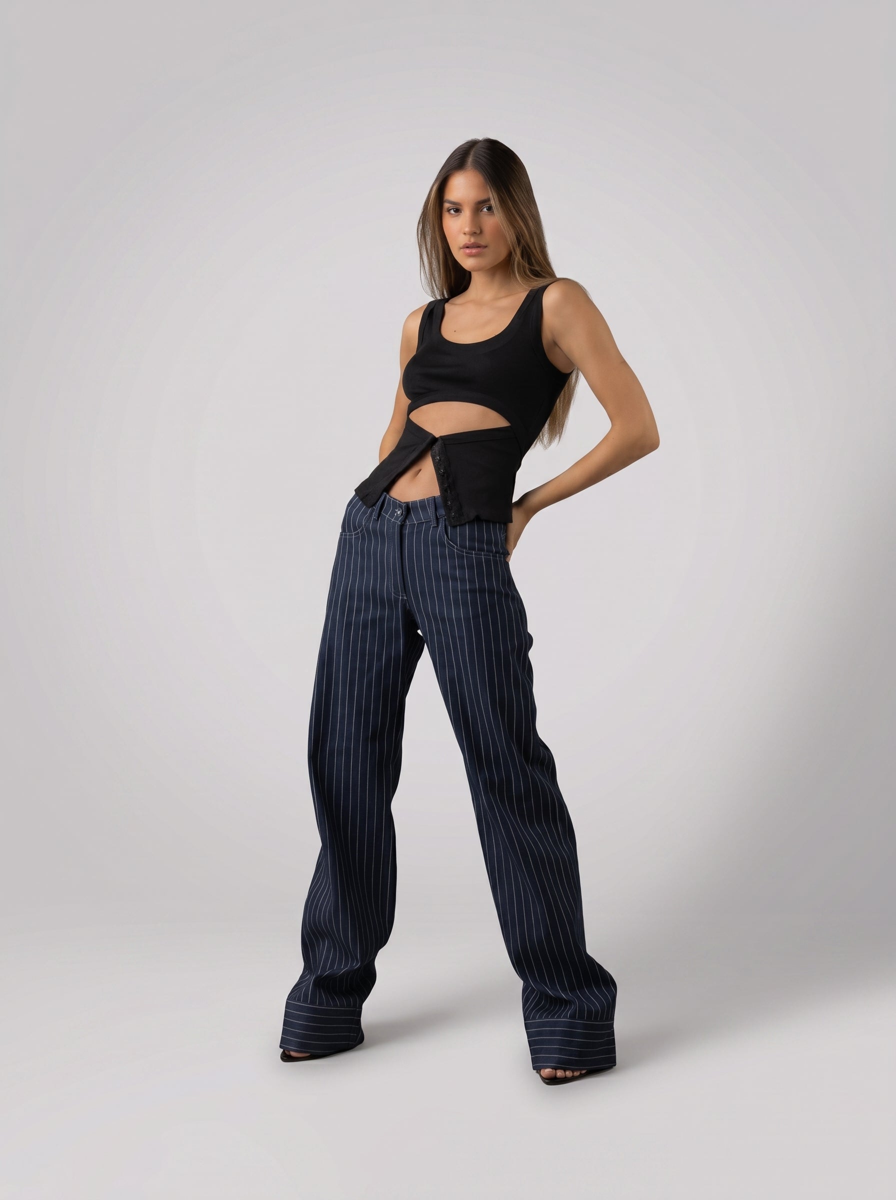 Twist Cut Ribbed Tank Top in Black